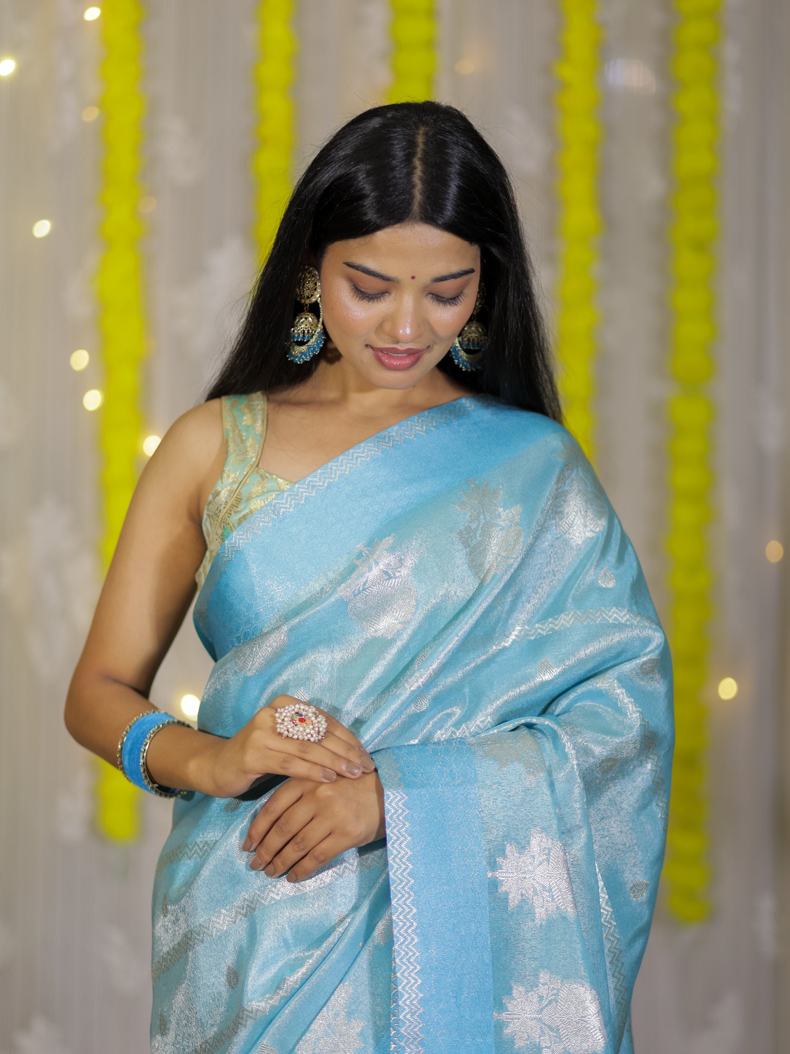 Banarasi Soft Tissue Saree With Weaving & Border - Aqua Blue