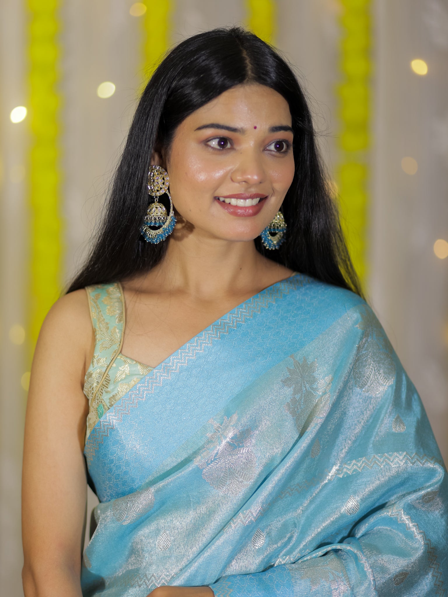 Banarasi Soft Tissue Saree With Weaving & Border - Aqua Blue