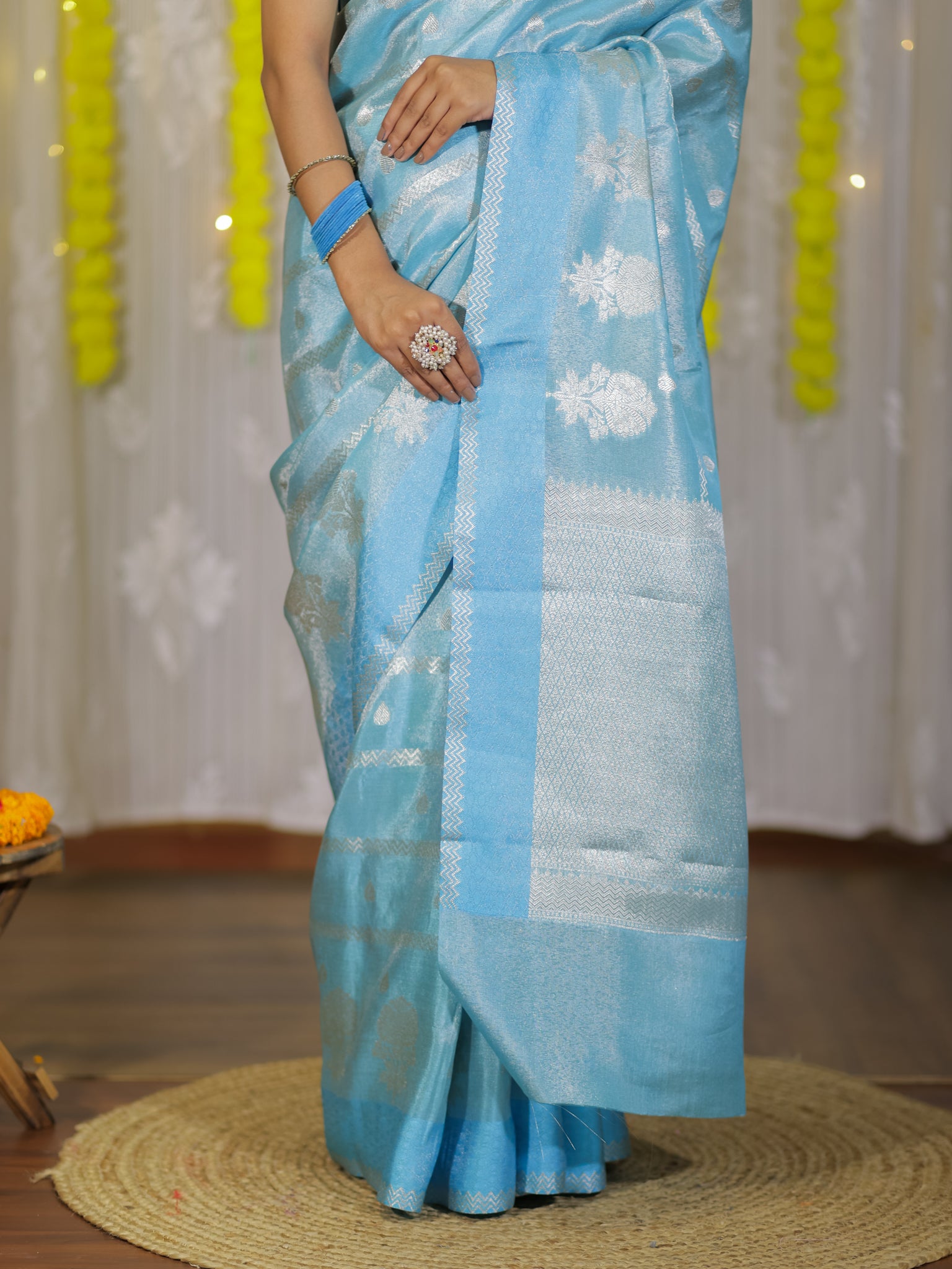 Banarasi Soft Tissue Saree With Weaving & Border - Aqua Blue