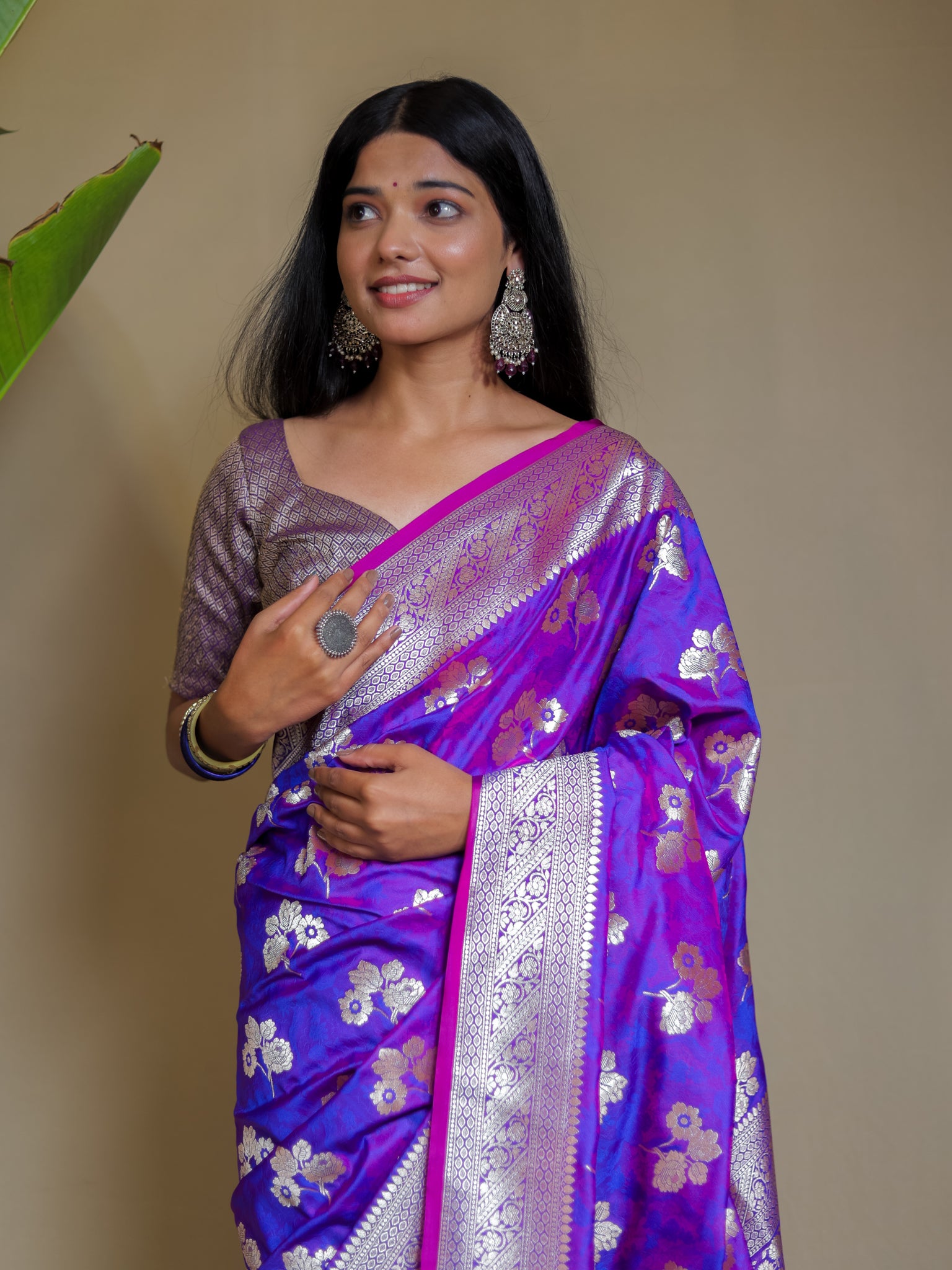 Banarasi Art Katan Silk Saree With Zari Buta Weaving & Tanchoi Weaving- Violet