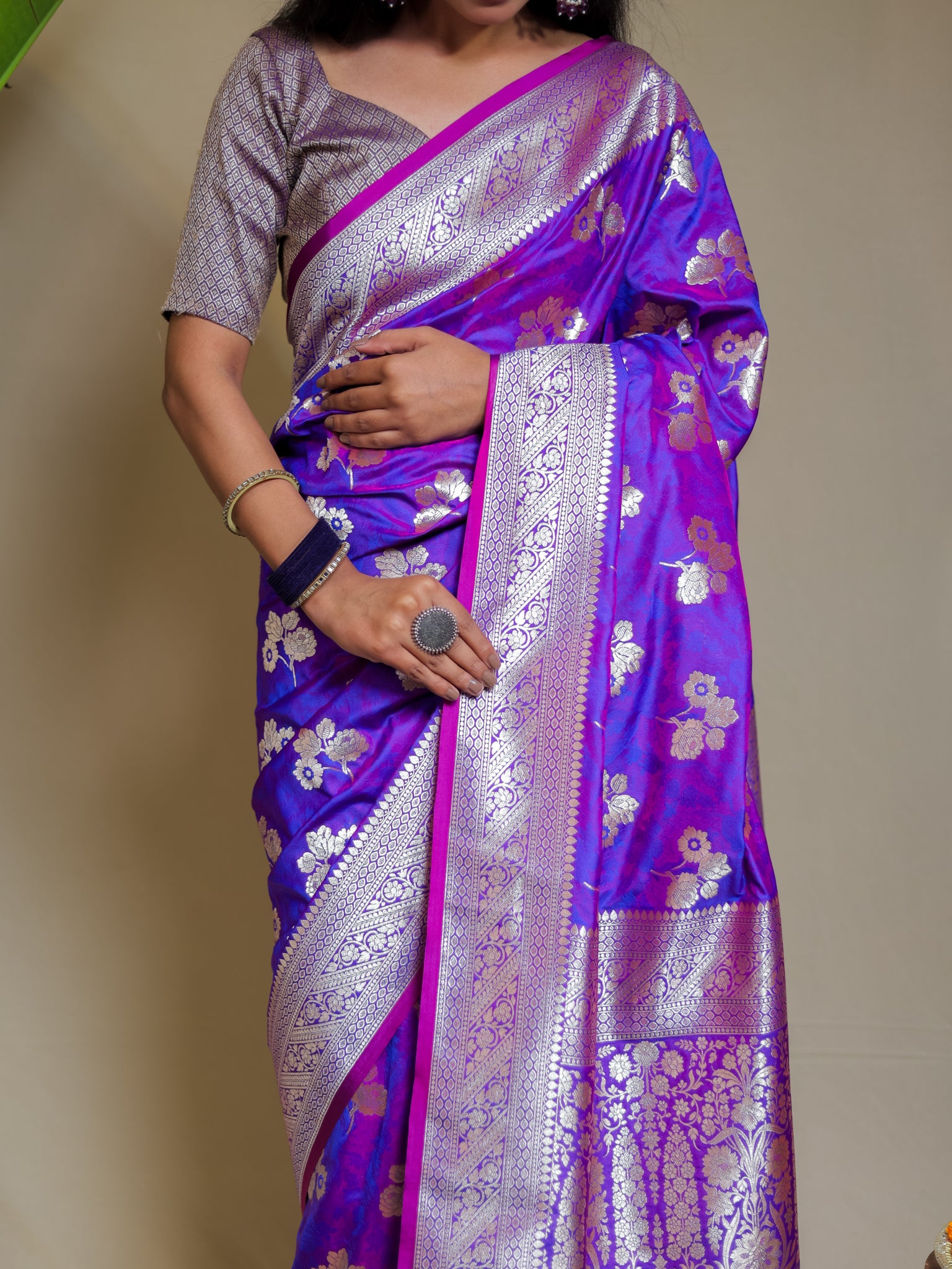 Banarasi Art Katan Silk Saree With Zari Buta Weaving & Tanchoi Weaving- Violet