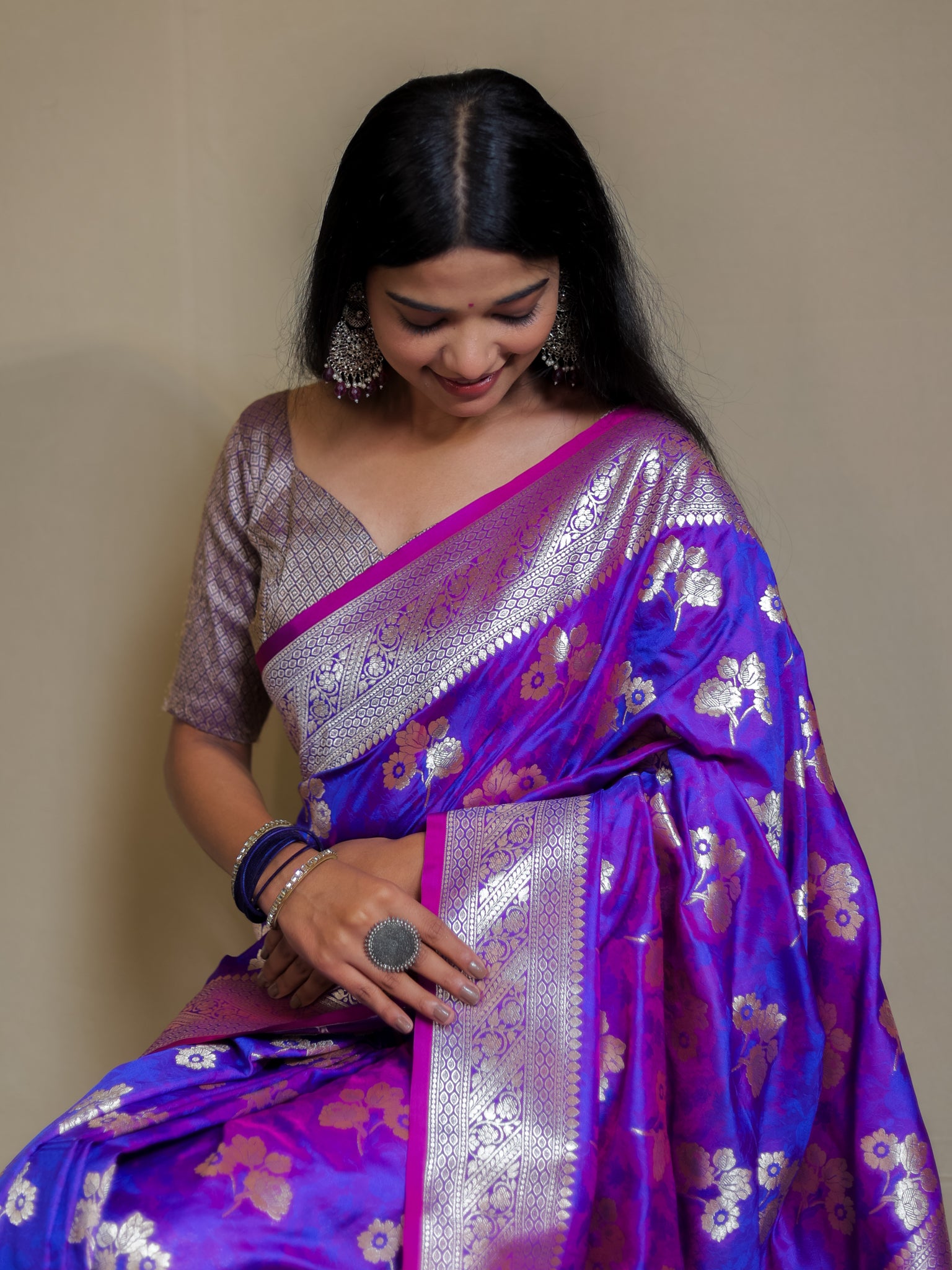 Banarasi Art Katan Silk Saree With Zari Buta Weaving & Tanchoi Weaving- Violet