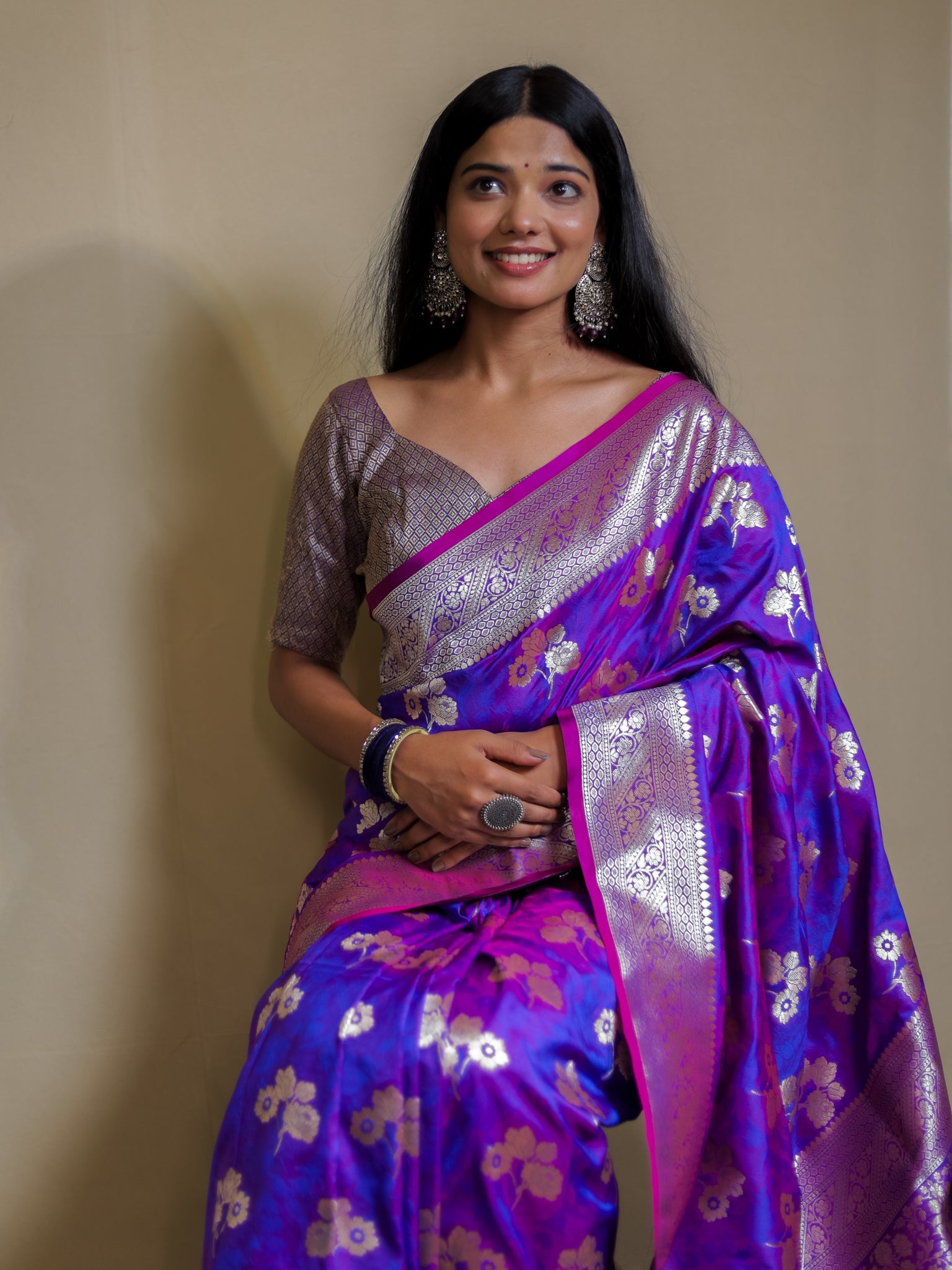 Banarasi Art Katan Silk Saree With Zari Buta Weaving & Tanchoi Weaving- Violet