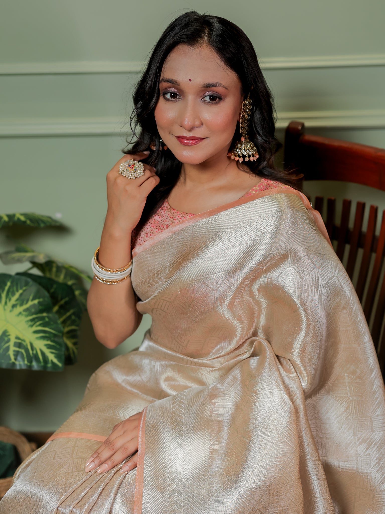 Banarasi Tissue Saree With Weaving & Border- Silver