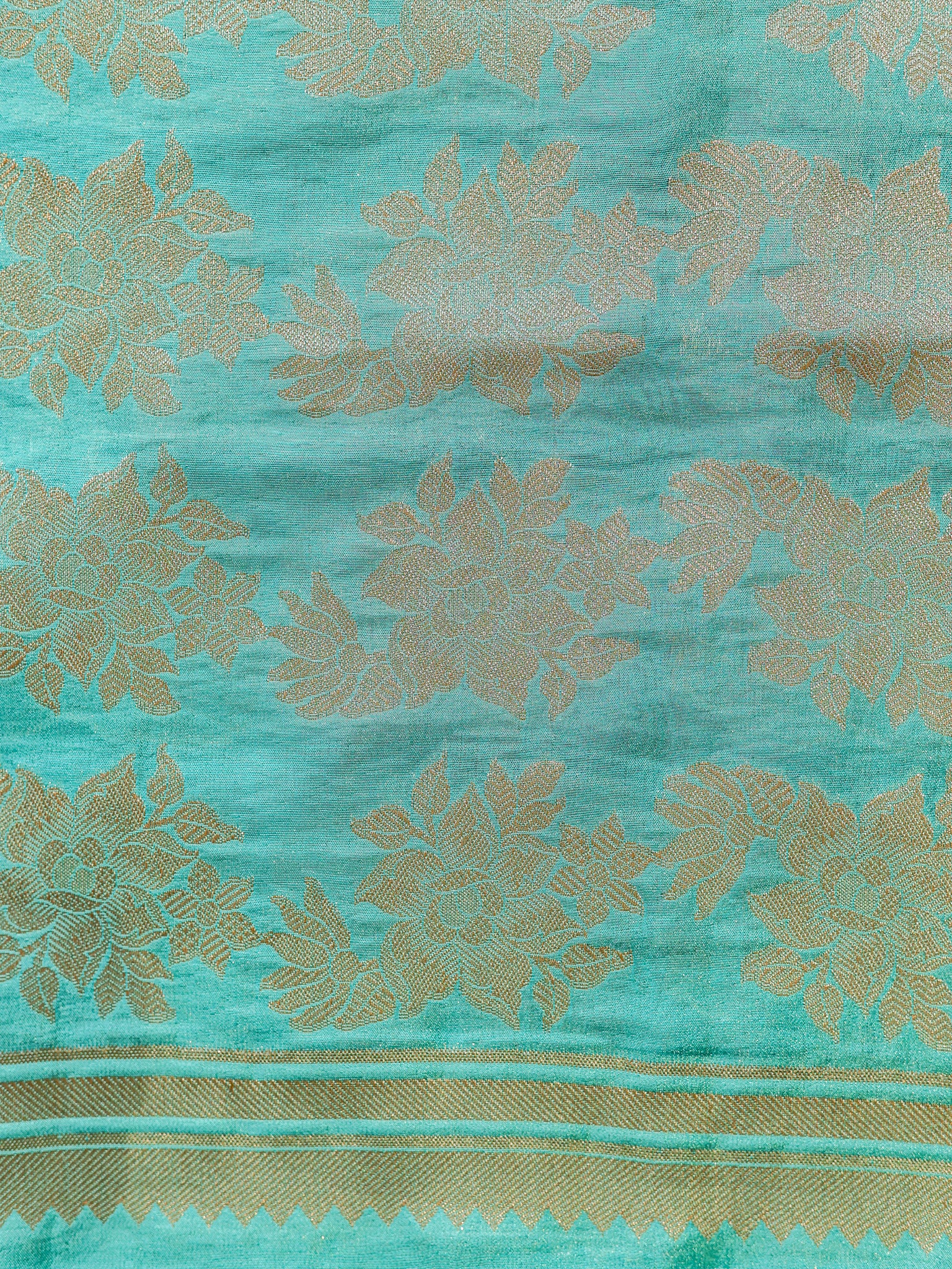 Banarasi Dual Tone Tissue Saree With Border - Aqua Blue