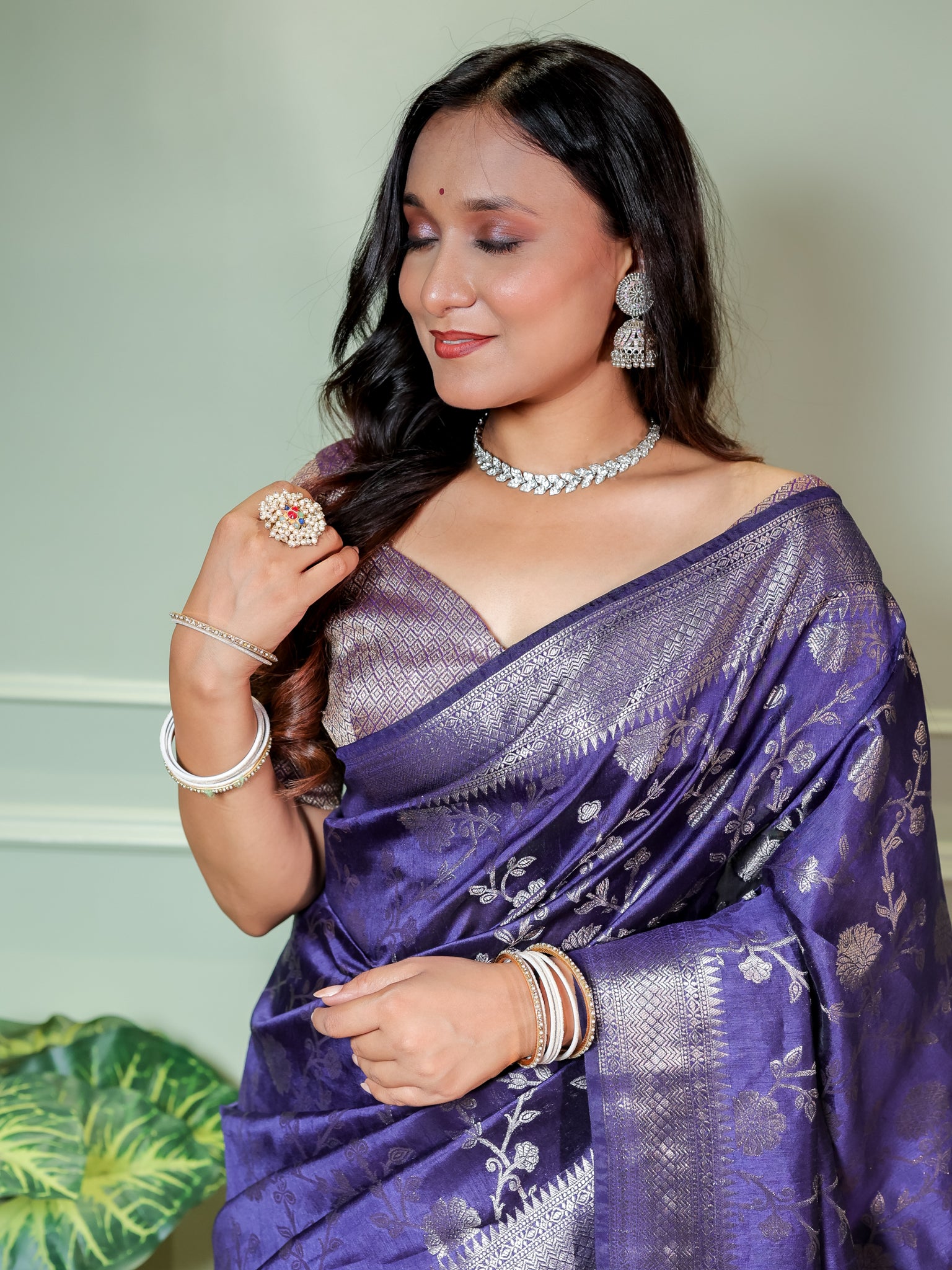 Banarasi Cotton Silk Saree With Floral Weaving & Border- Blue