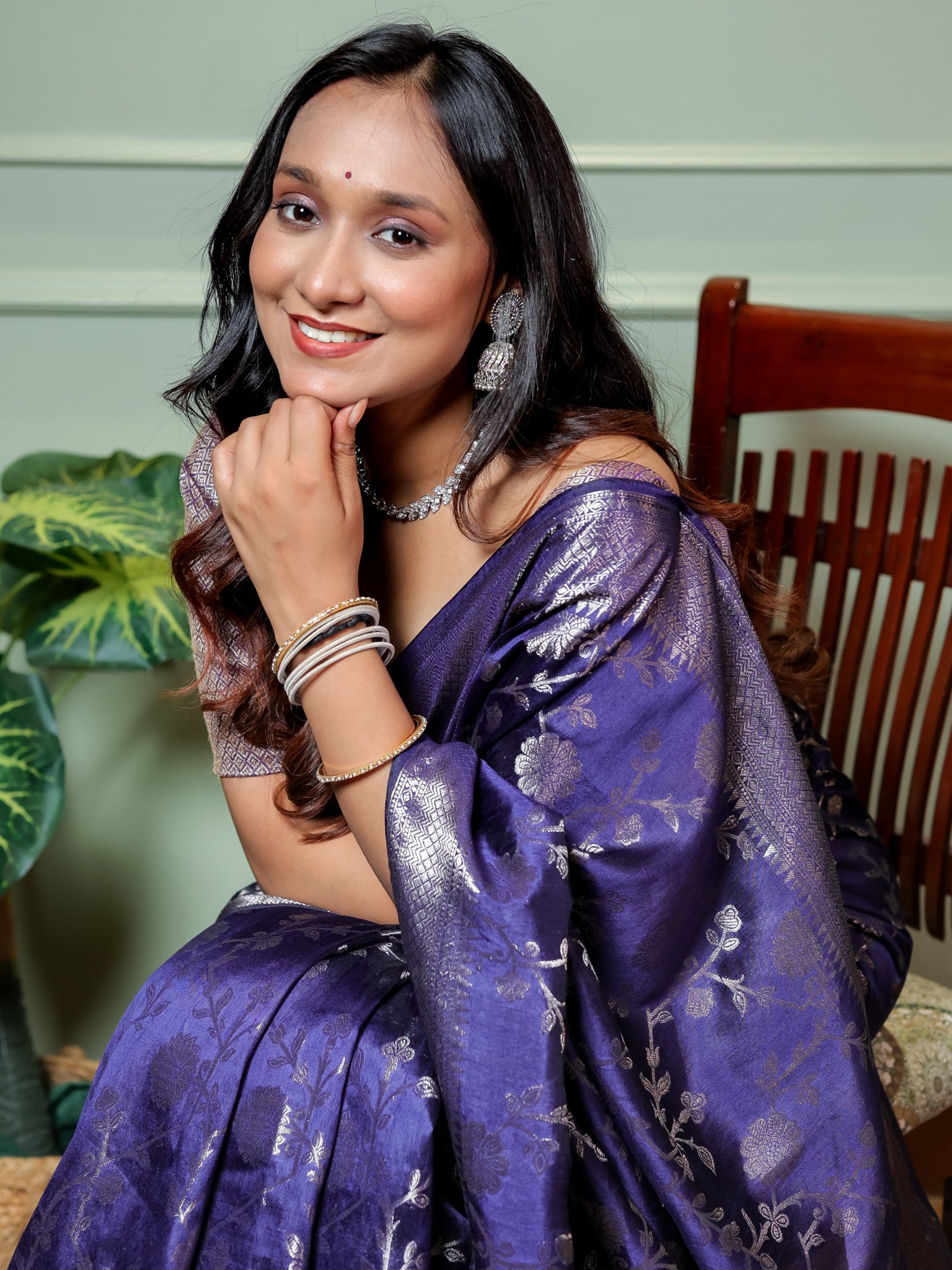 Banarasi Cotton Silk Saree With Floral Weaving & Border- Blue
