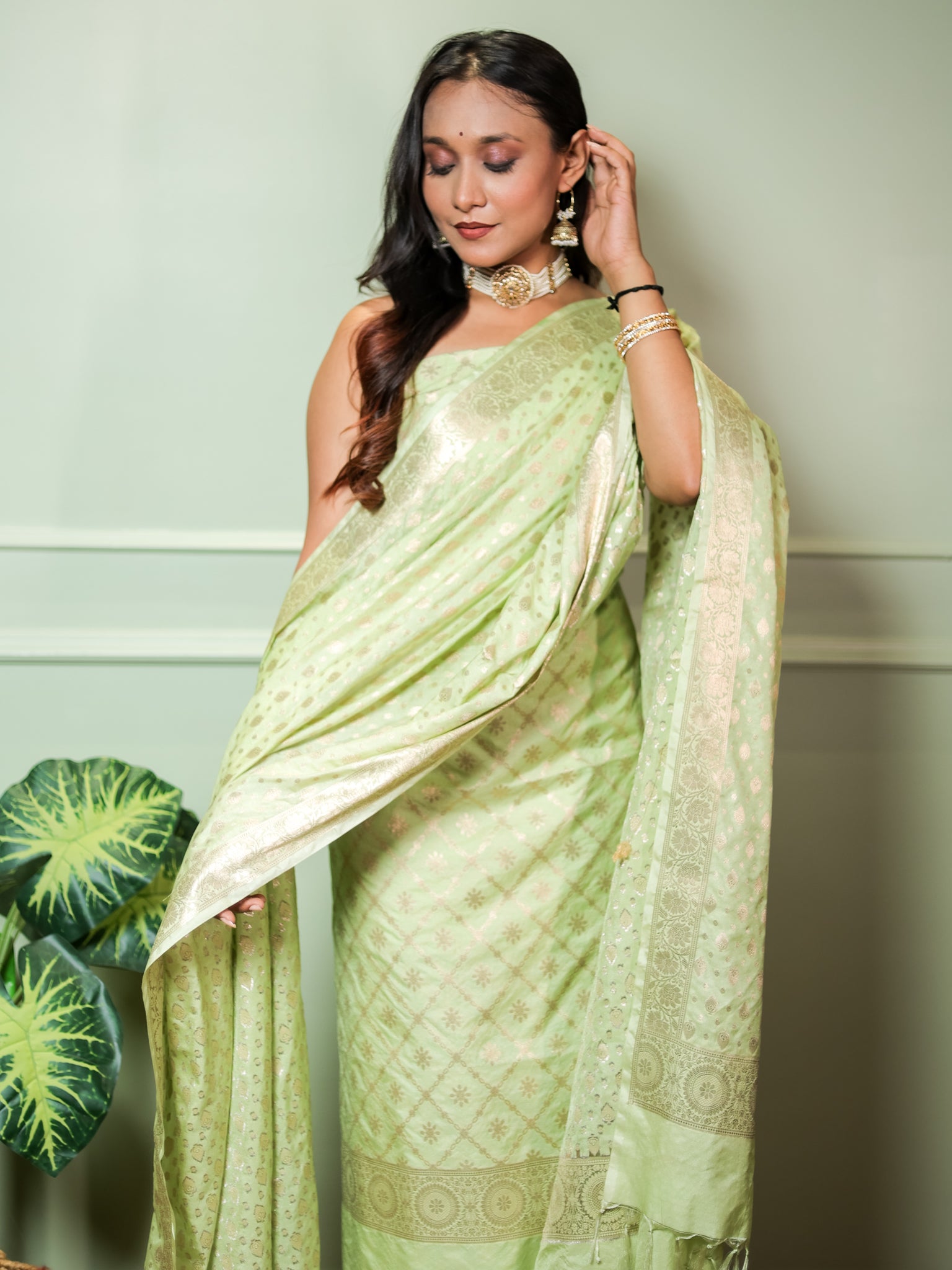Banarasi Semi Katan Salwar Kameez Fabric With Dupatta- Green