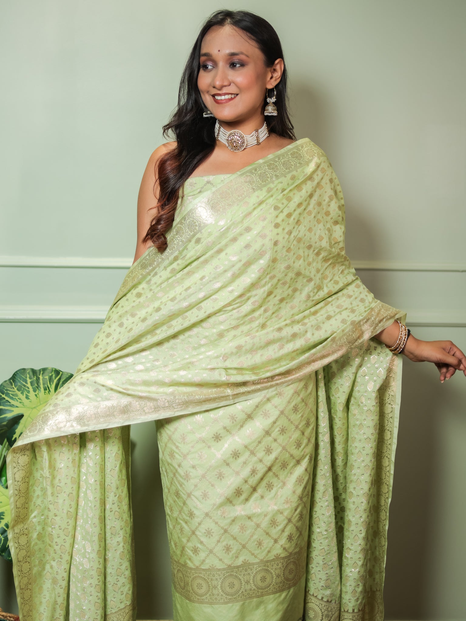 Banarasi Semi Katan Salwar Kameez Fabric With Dupatta- Green