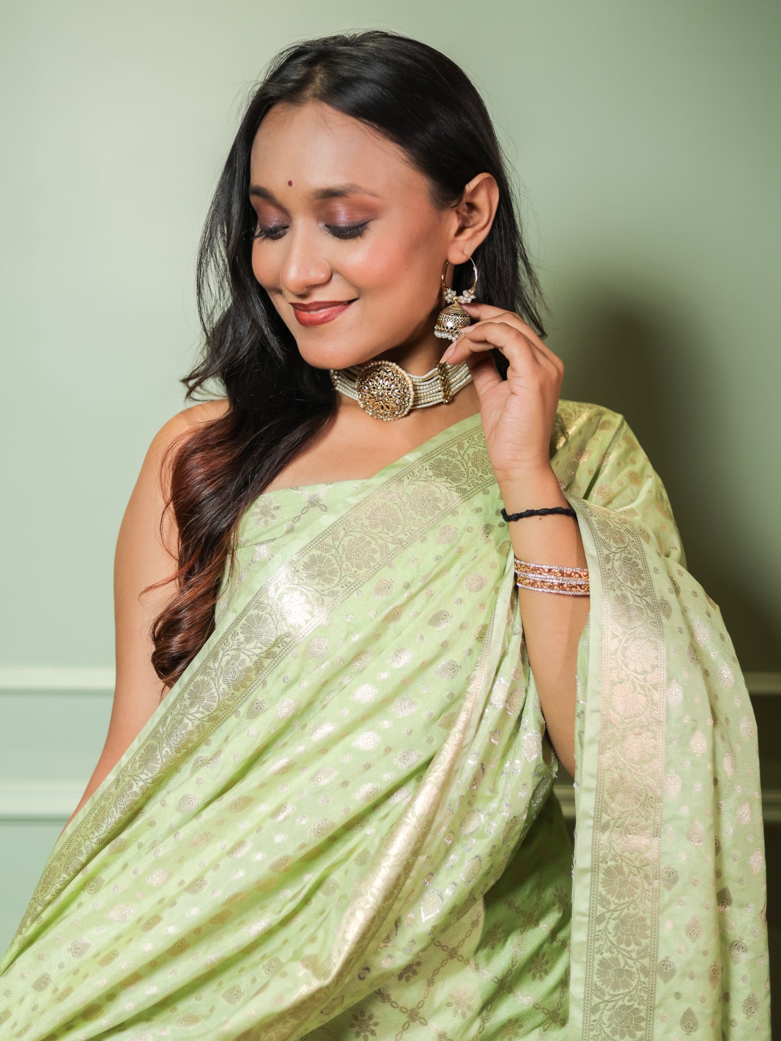 Banarasi Semi Katan Salwar Kameez Fabric With Dupatta- Green