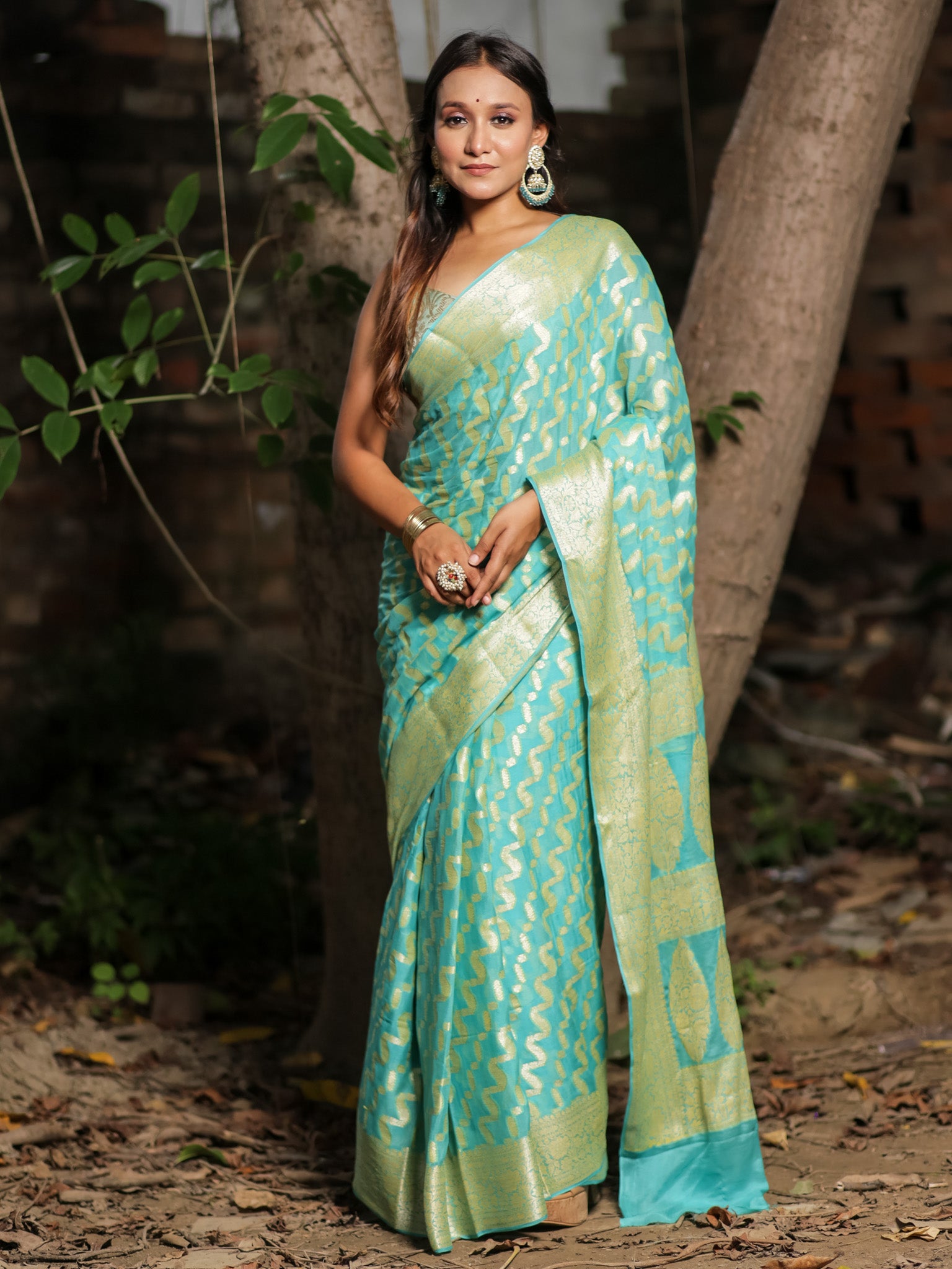 Banaras Pure Georgette Saree With Resham Weaving-Sky Blue