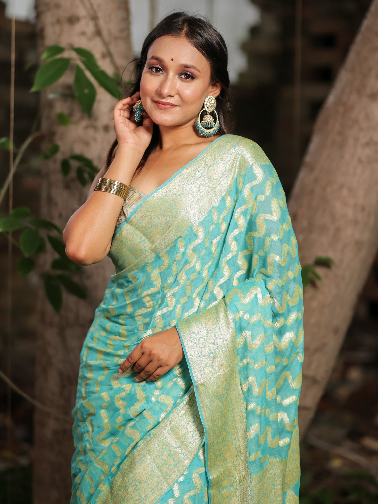 Banaras Pure Georgette Saree With Resham Weaving-Sky Blue