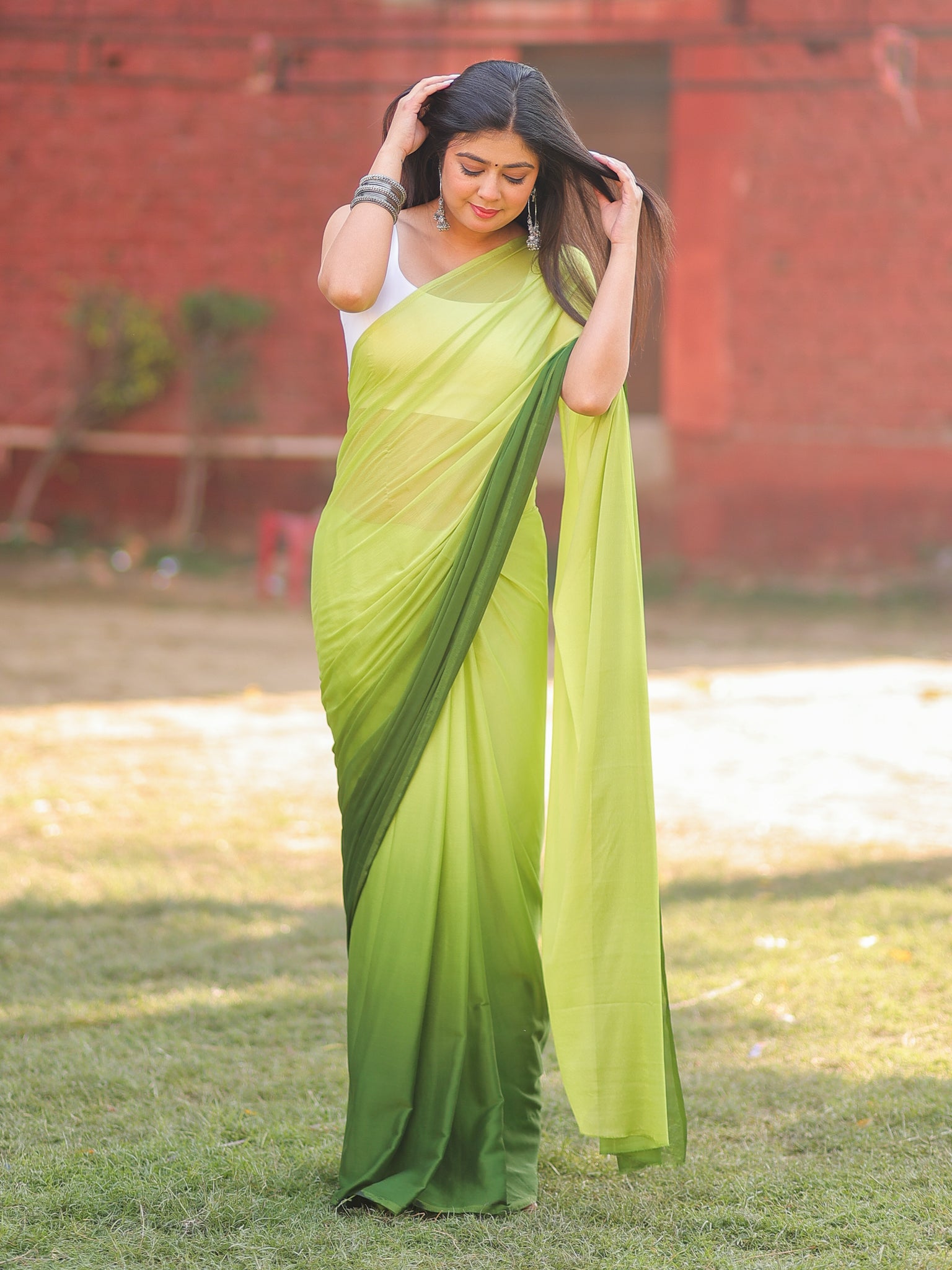 Shaded Chiffon Saree - Green