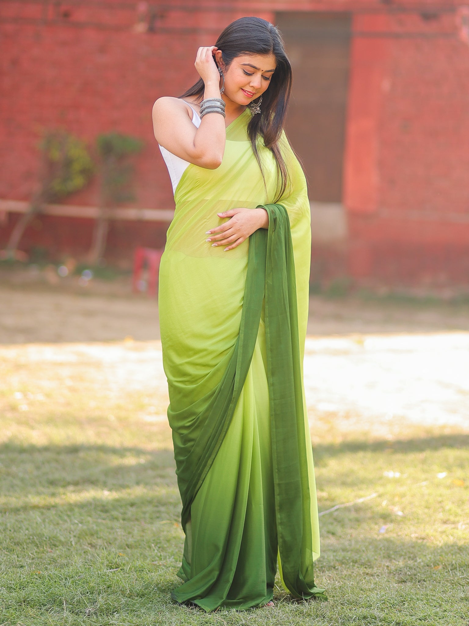 Shaded Chiffon Saree - Green