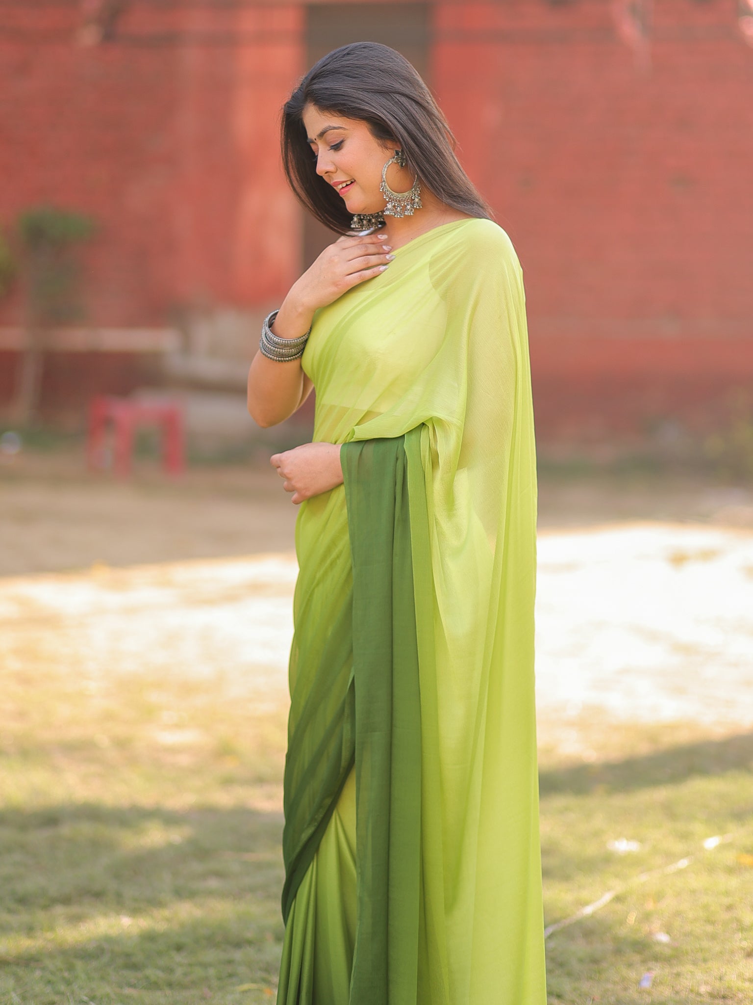 Shaded Chiffon Saree - Green