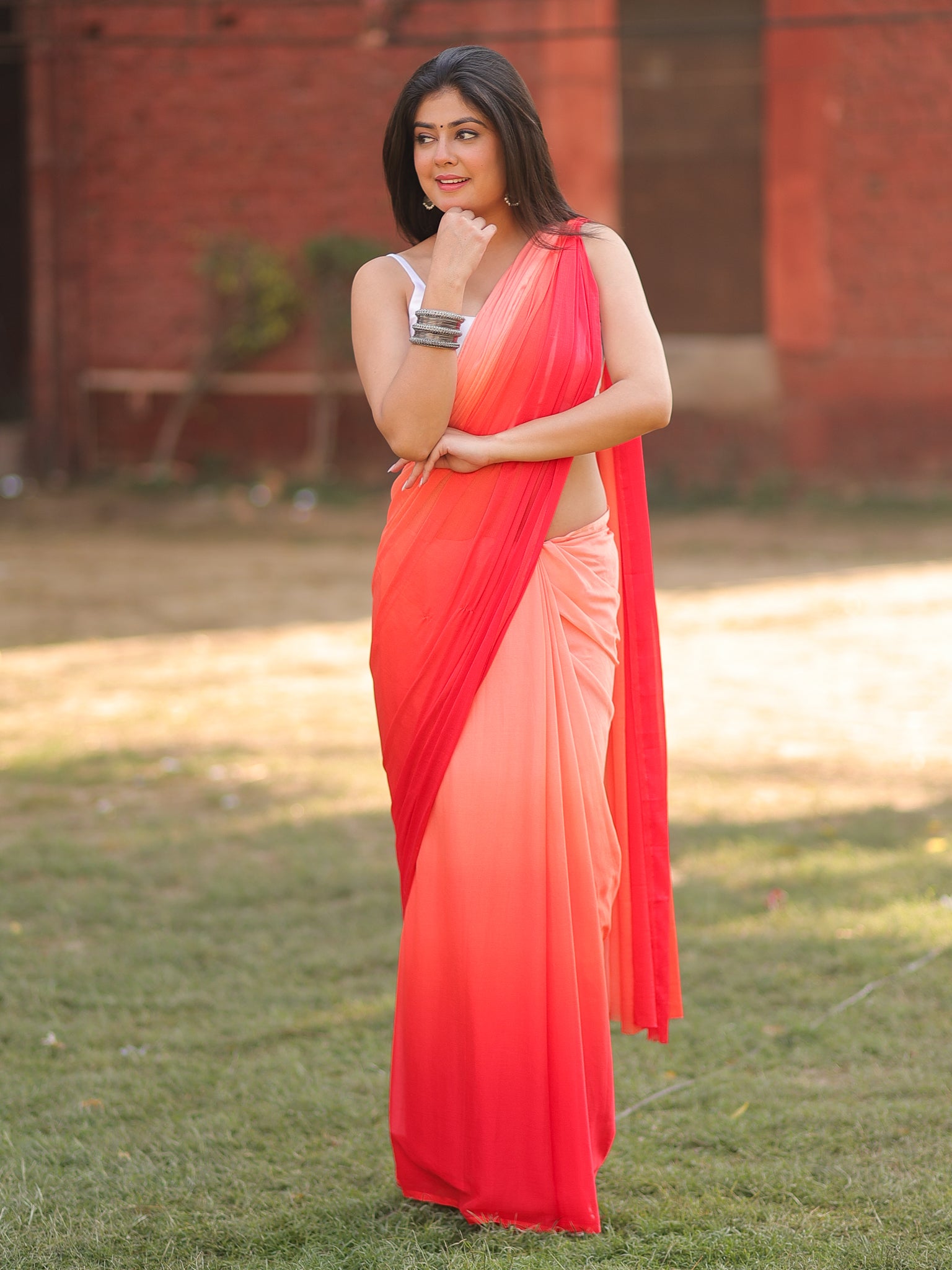 Shaded Chiffon Saree - Peach
