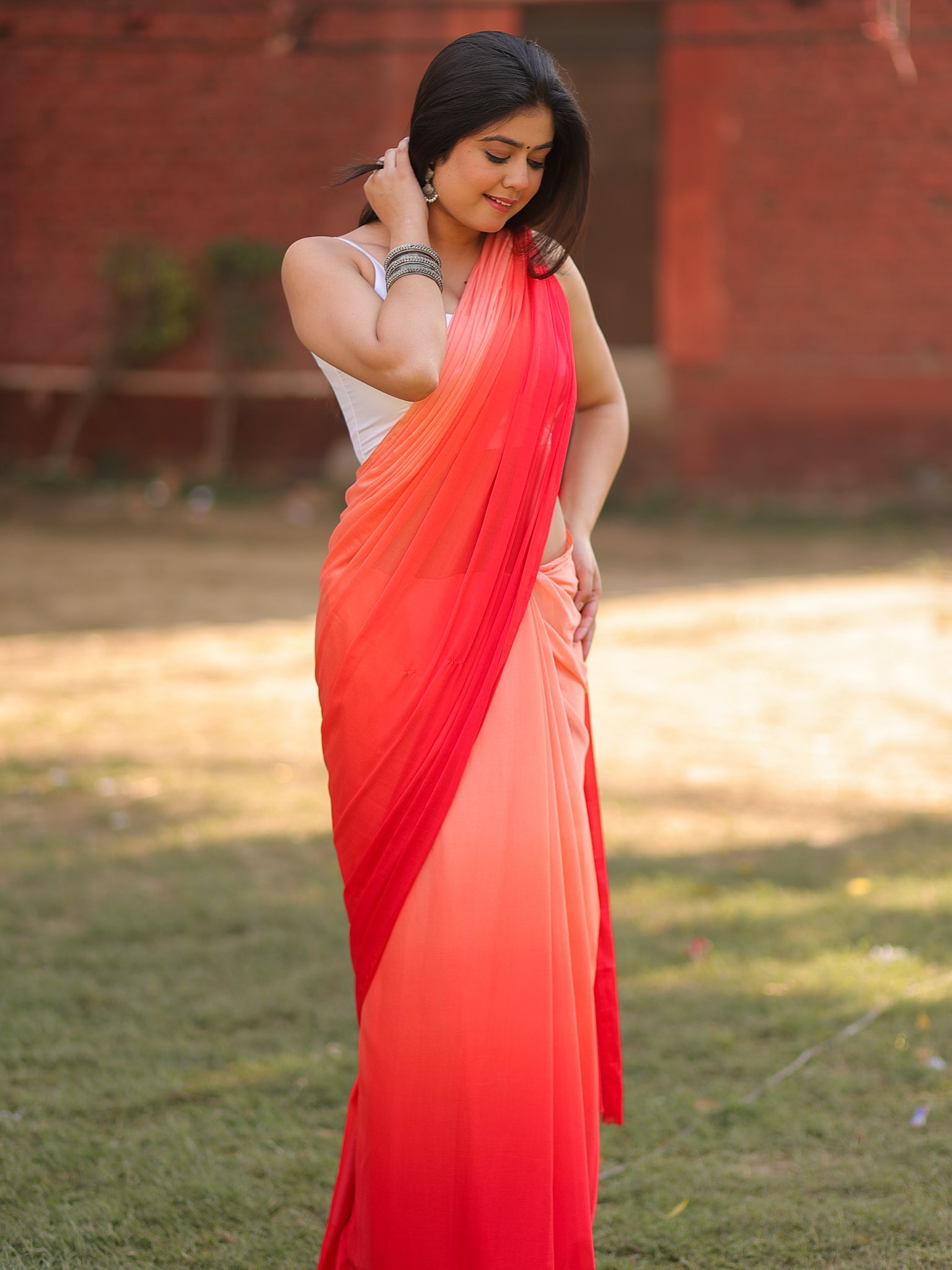 Shaded Chiffon Saree - Peach