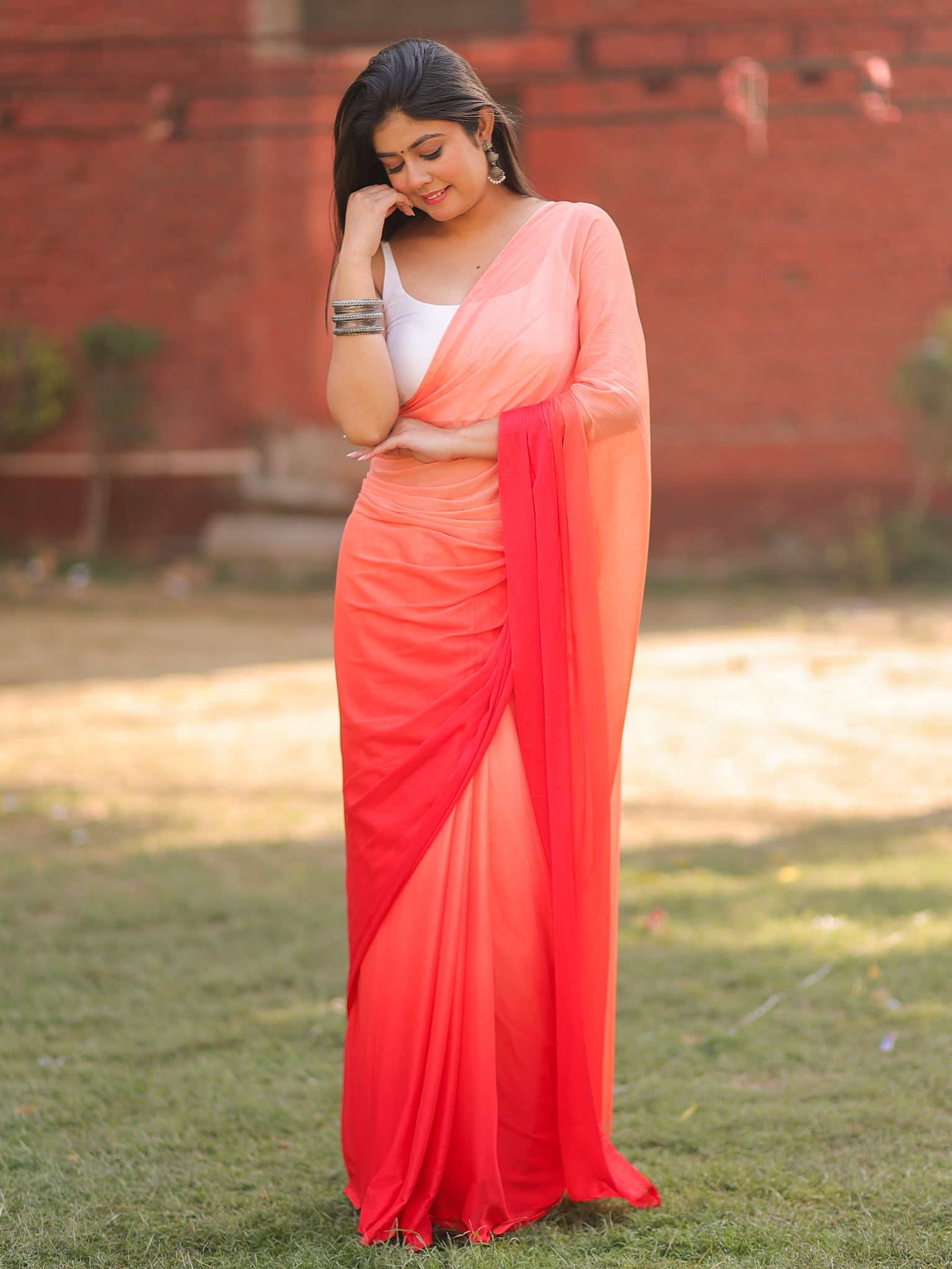 Shaded Chiffon Saree - Peach