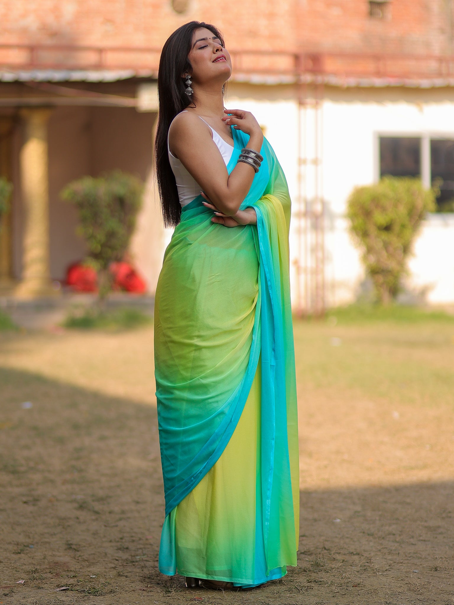 Shaded Chiffon Saree - Green
