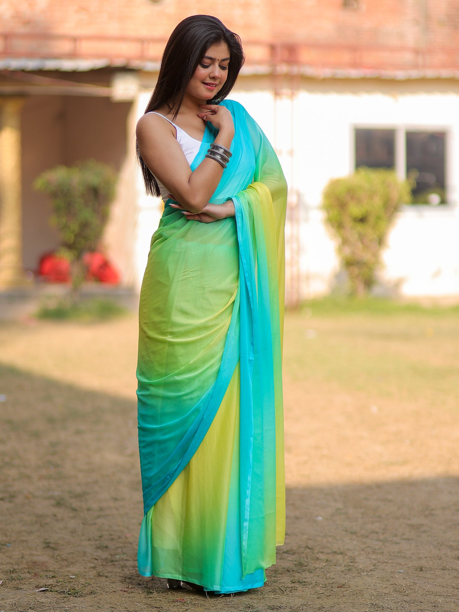 Shaded Chiffon Saree - Green