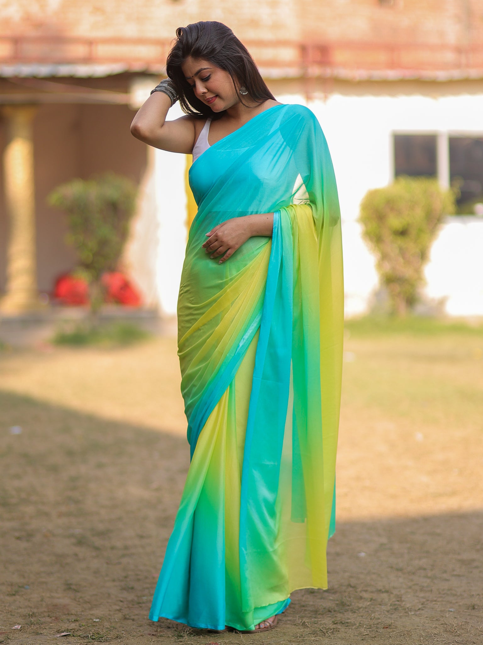 Shaded Chiffon Saree - Green