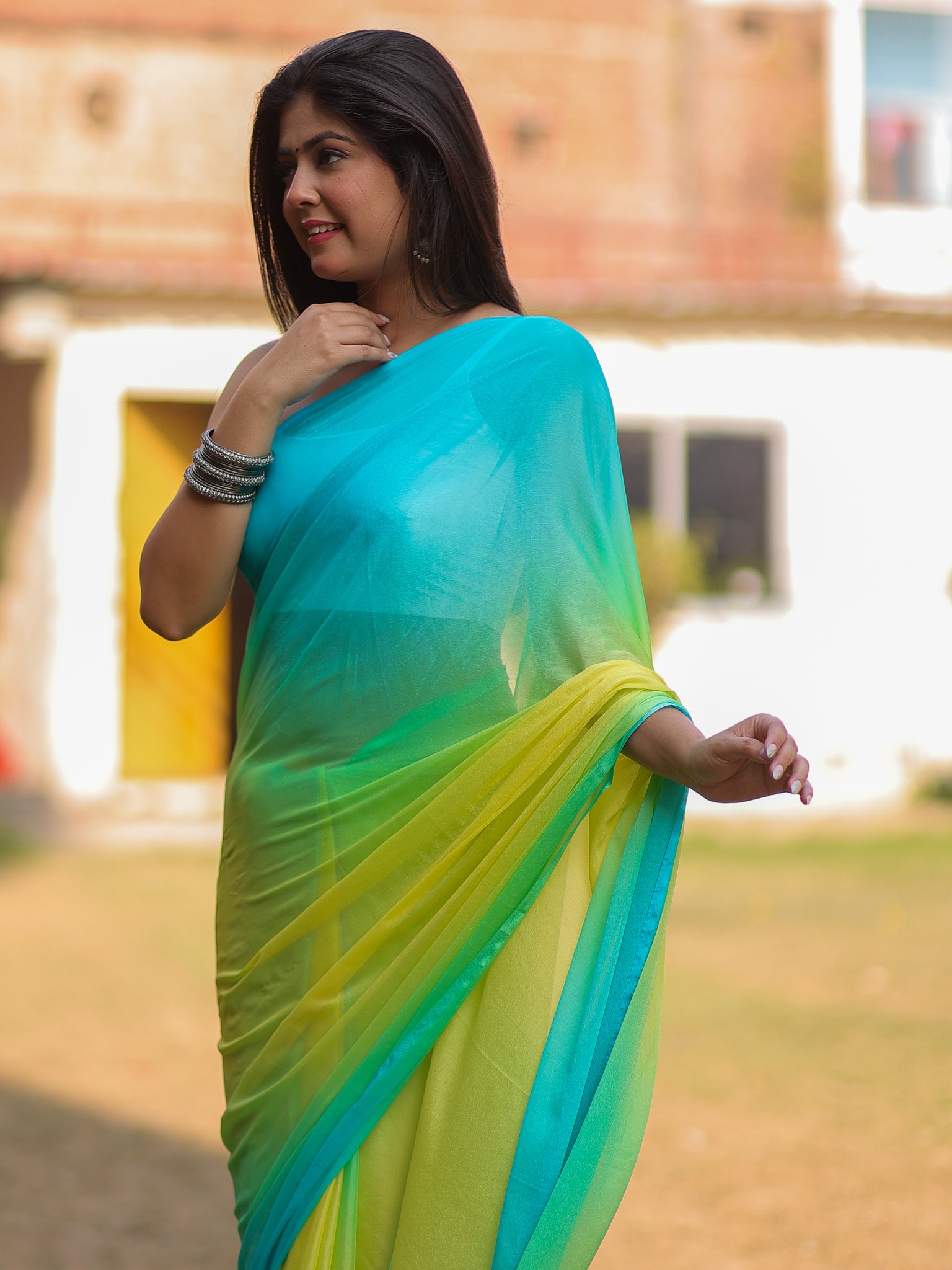 Shaded Chiffon Saree - Green