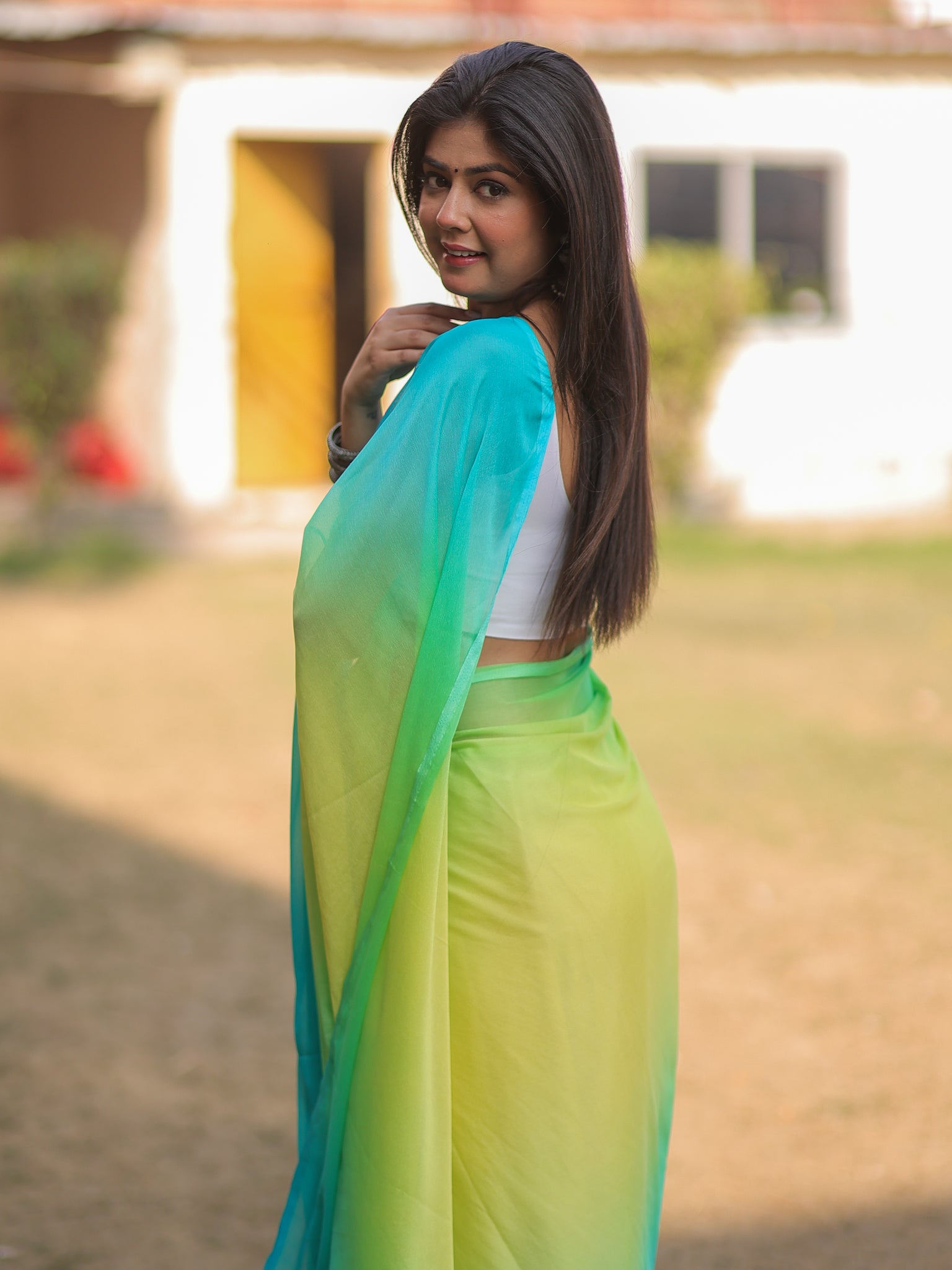 Shaded Chiffon Saree - Green