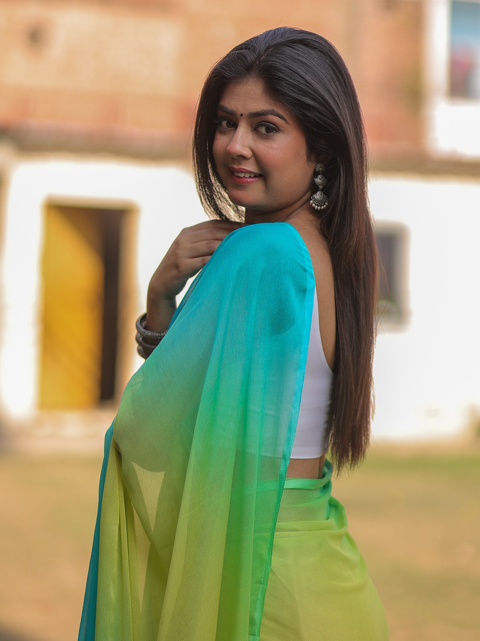 Shaded Chiffon Saree - Green