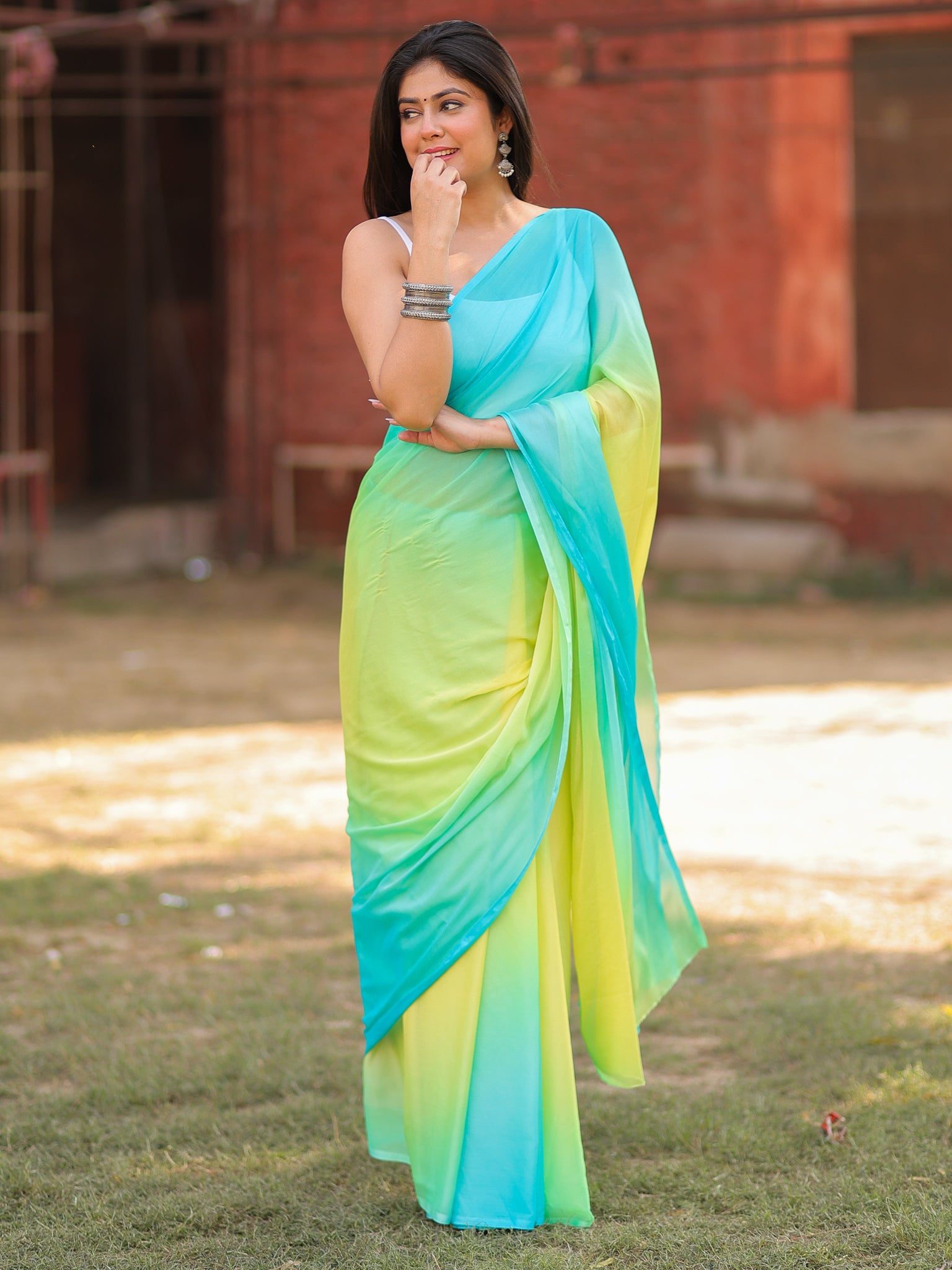 Shaded Chiffon Saree - Green