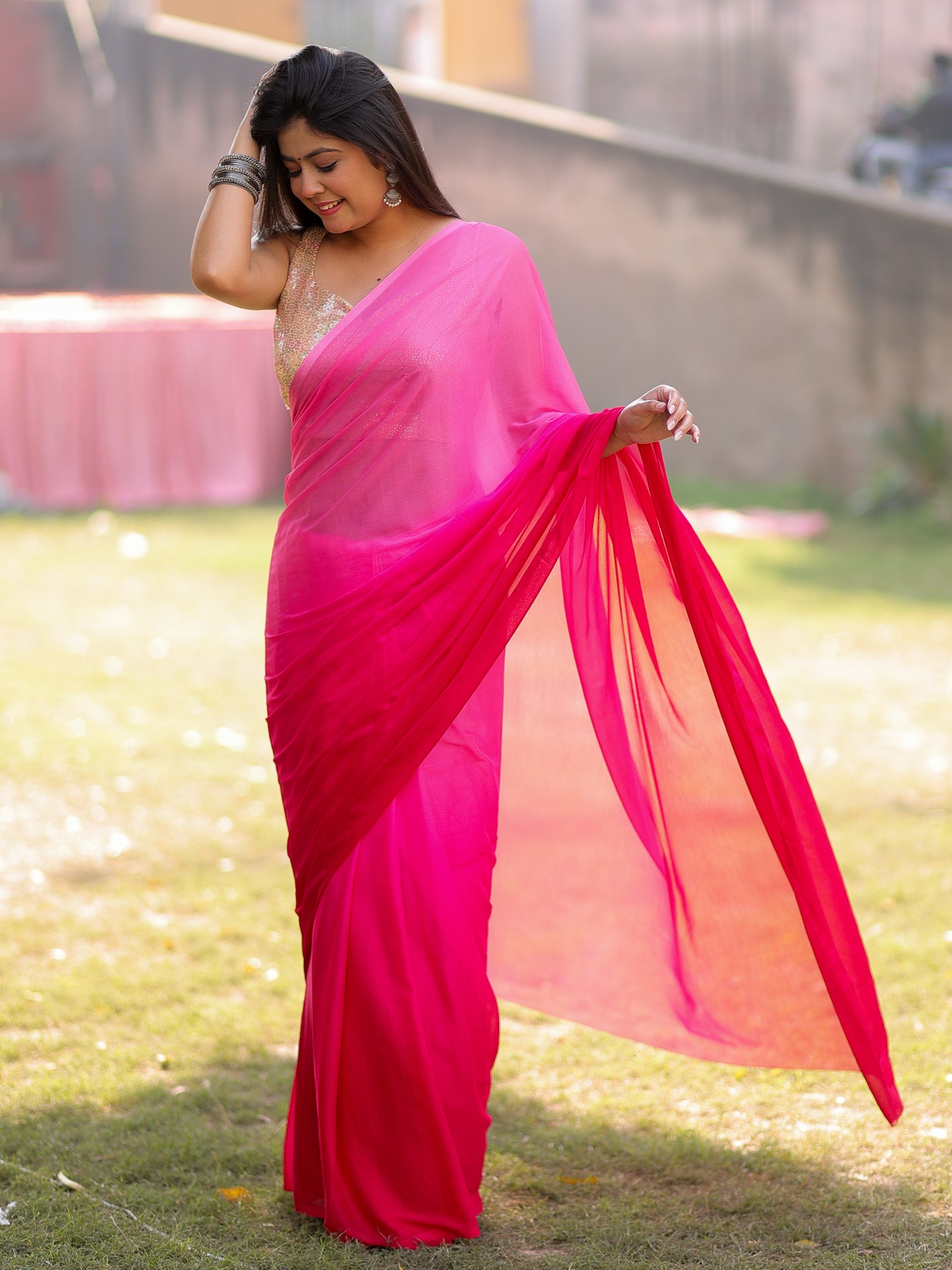 Shaded Chiffon Saree - Pink