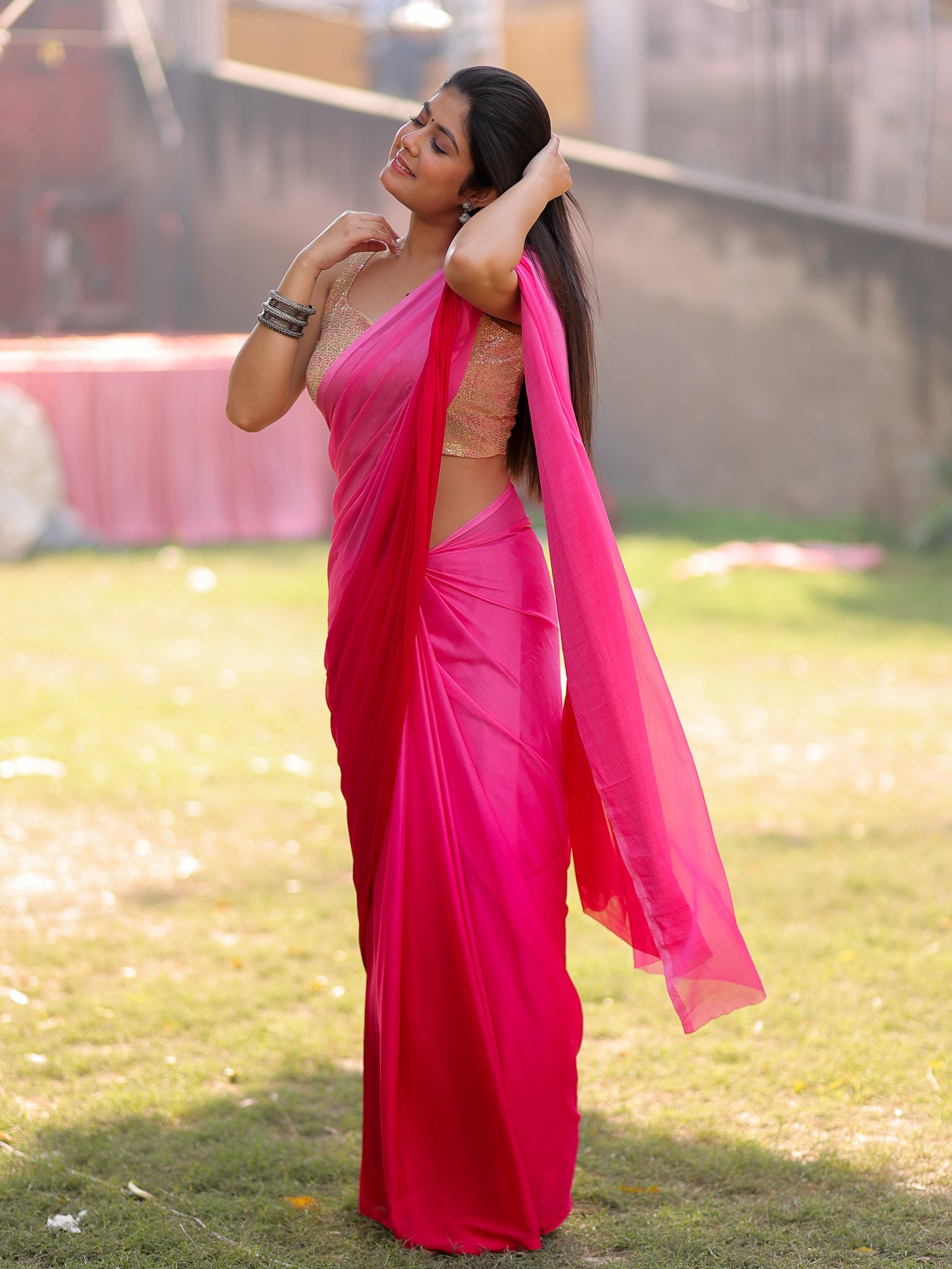 Shaded Chiffon Saree - Pink