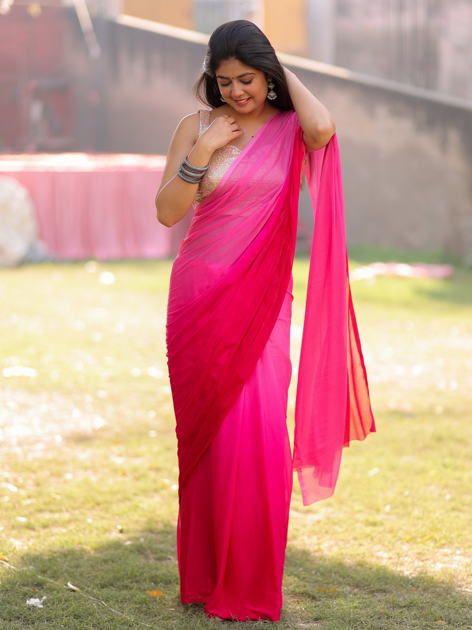 Shaded Chiffon Saree - Pink