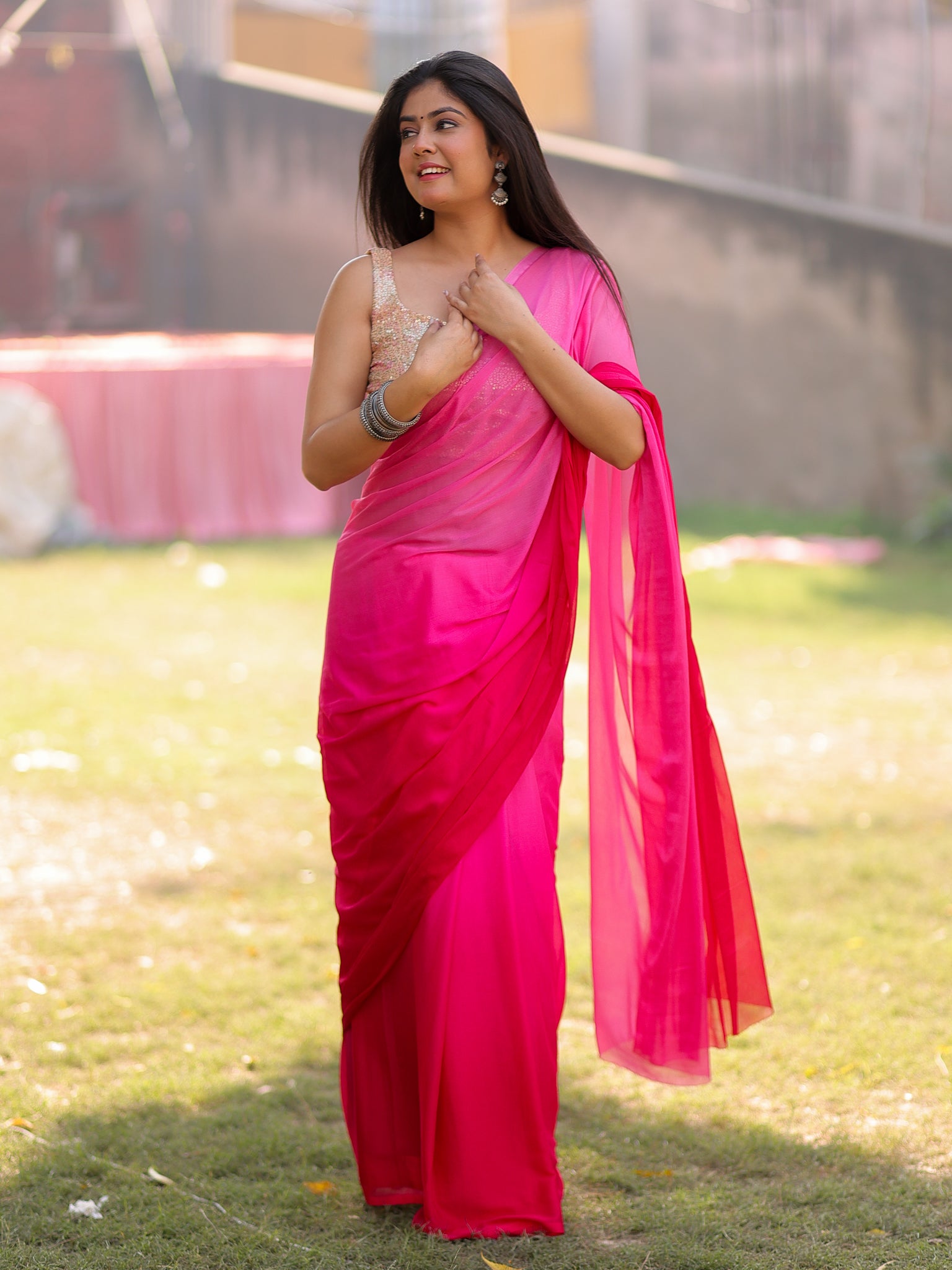 Shaded Chiffon Saree - Pink
