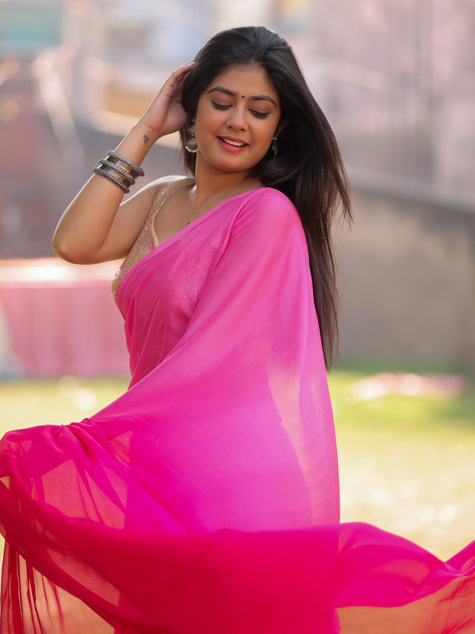 Shaded Chiffon Saree - Pink