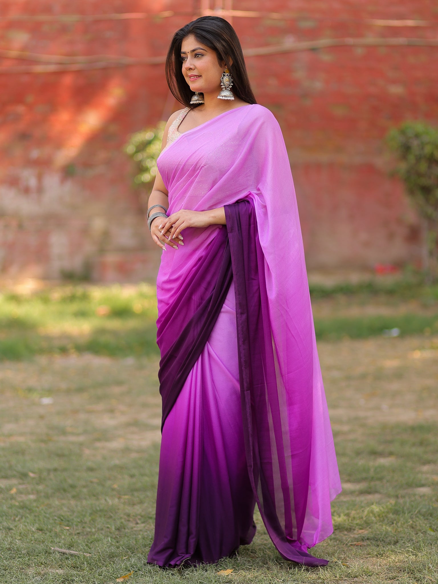 Shaded Chiffon Saree - Purple