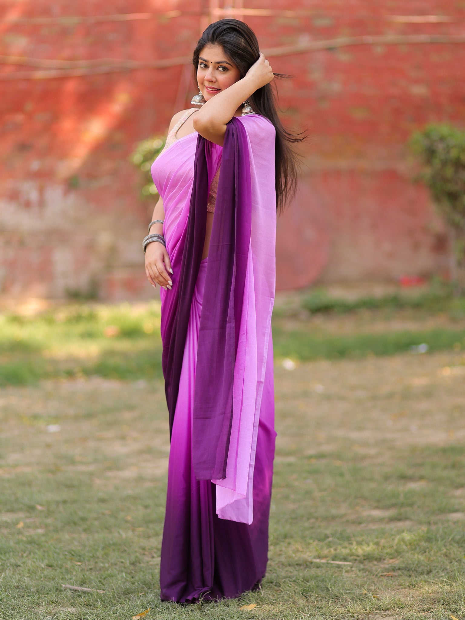 Shaded Chiffon Saree - Purple