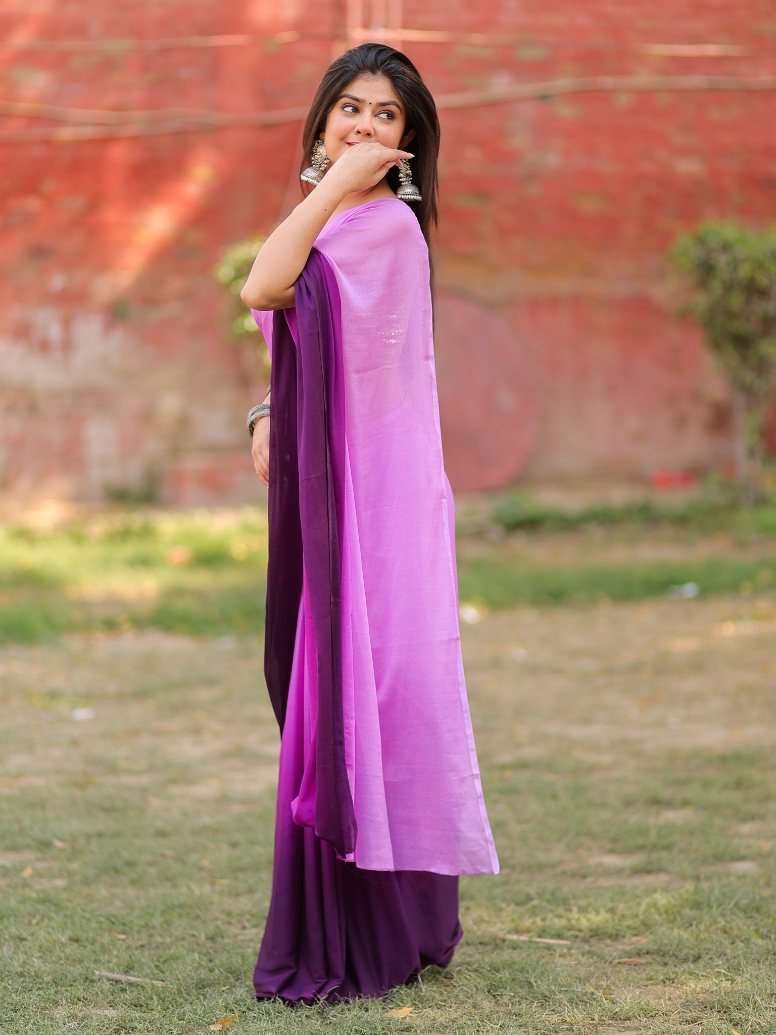 Shaded Chiffon Saree - Purple