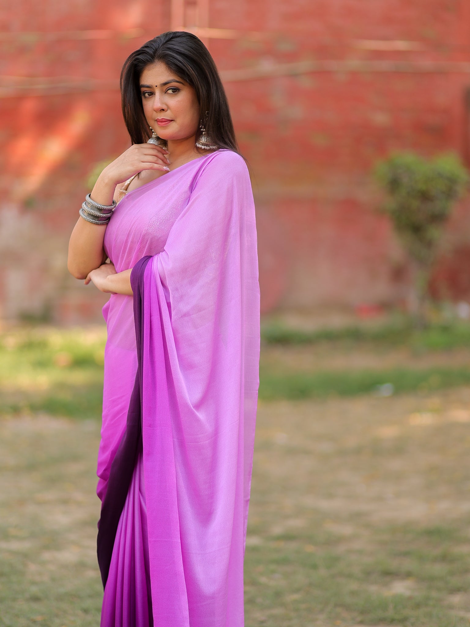 Shaded Chiffon Saree - Purple