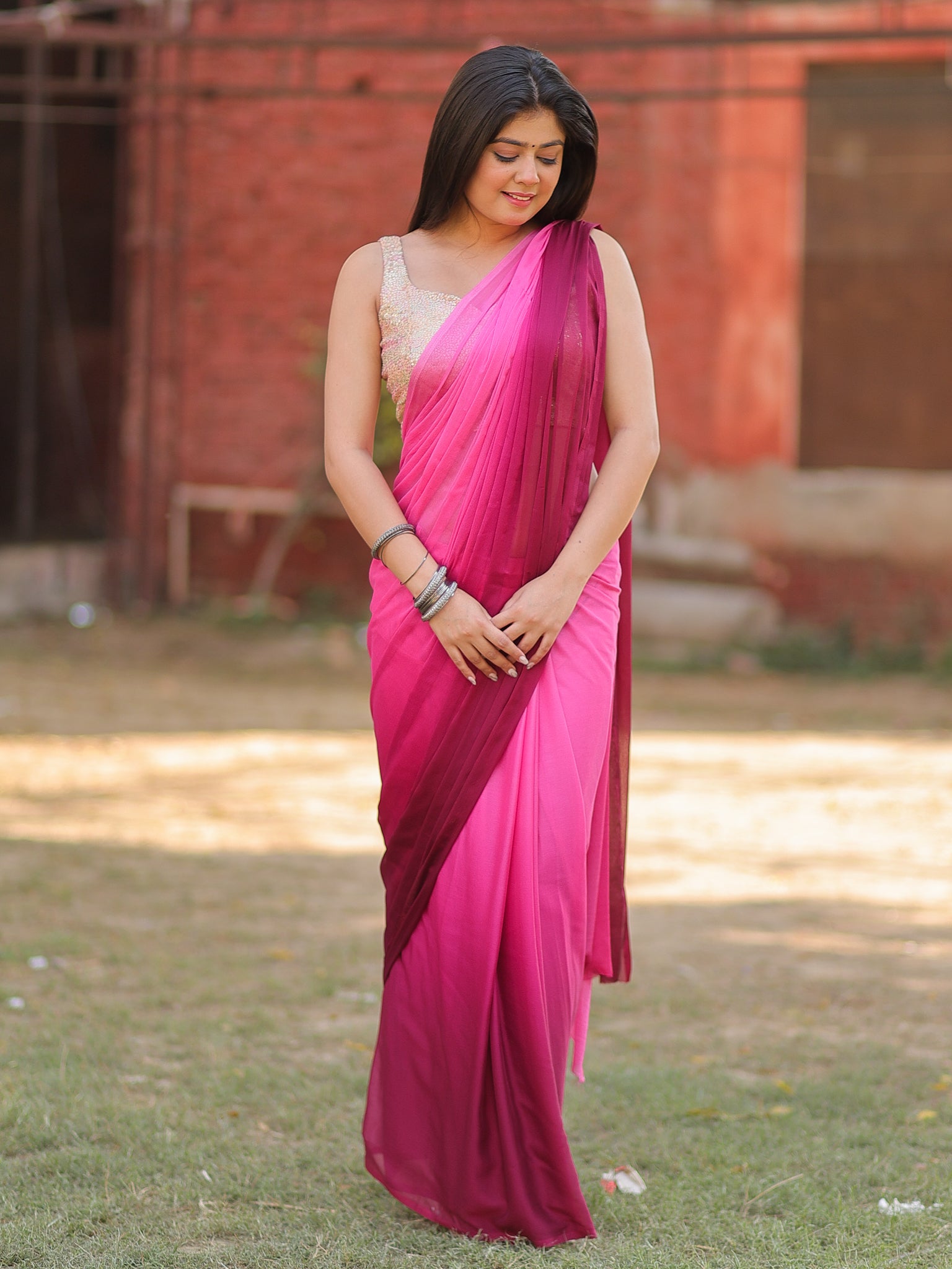 Shaded Chiffon Saree - Pink