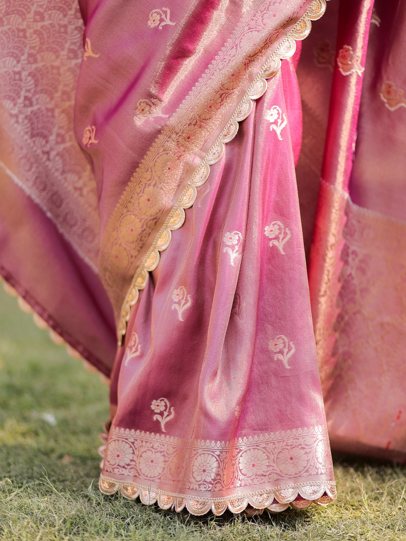 Banarasi Tissue Saree With Zari Weaving & Lace Border- Mauve