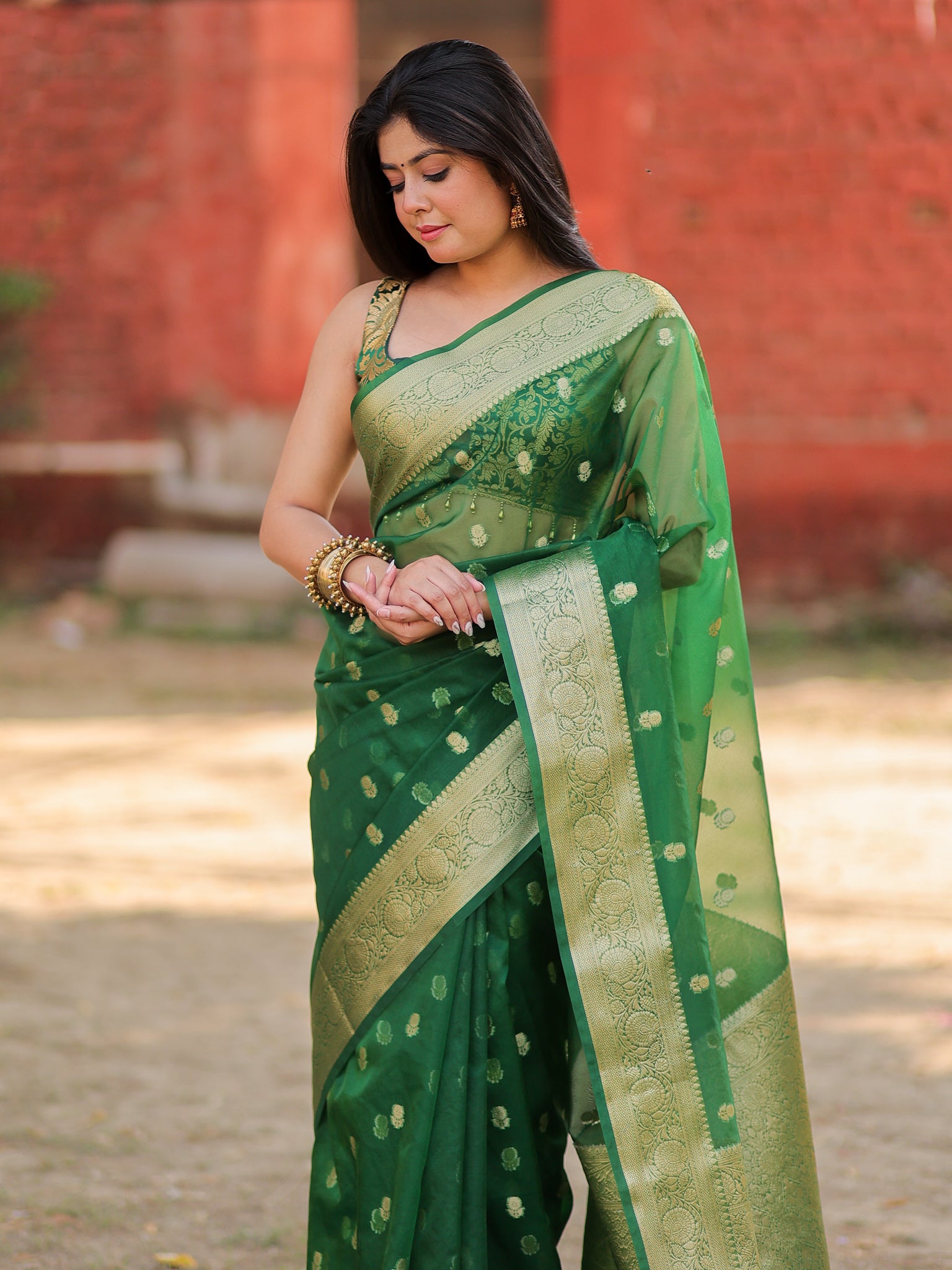 Banarasi Cotton Silk Saree With Zari Weaving & Border- Green