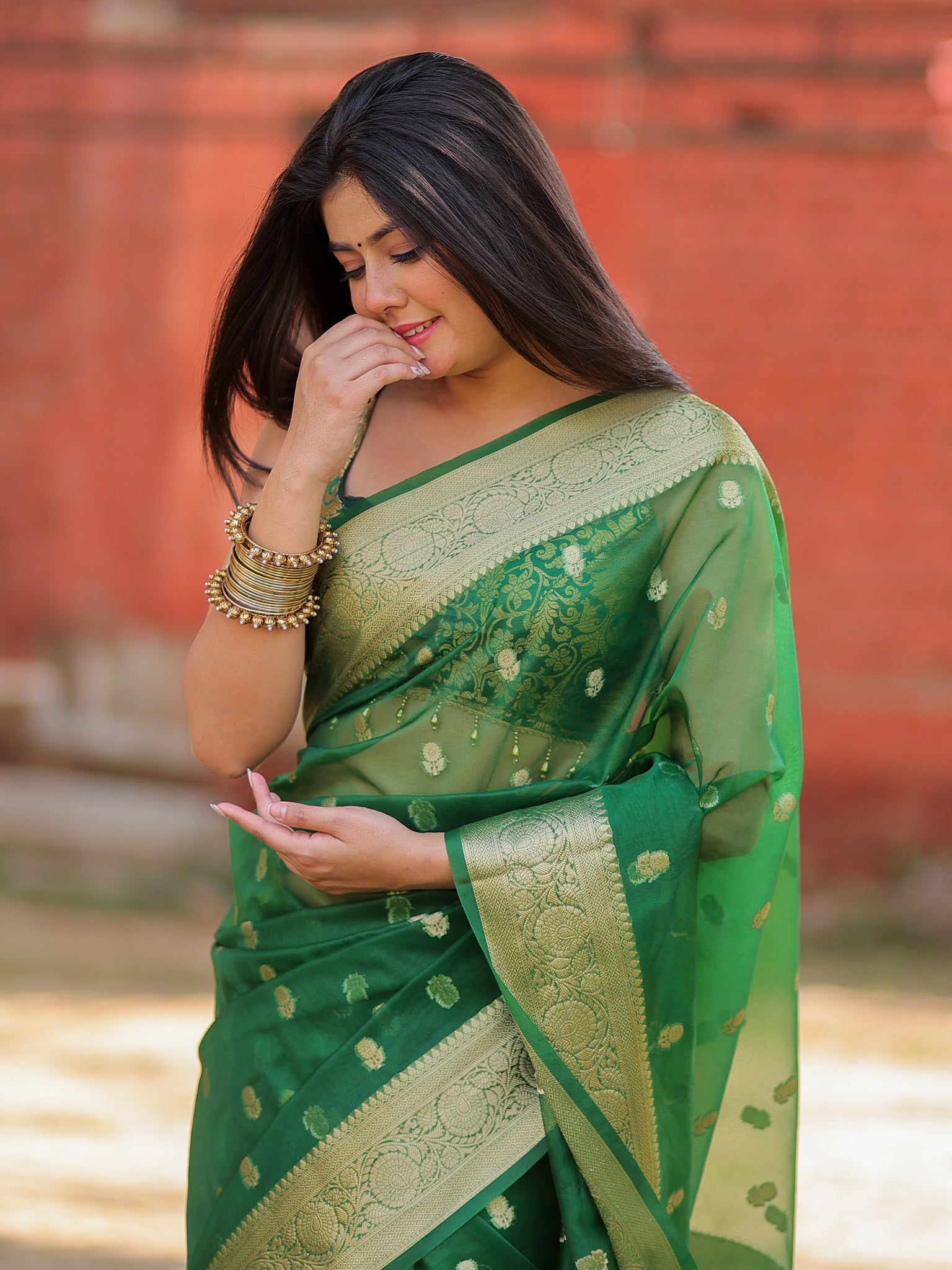 Banarasi Cotton Silk Saree With Zari Weaving & Border- Green