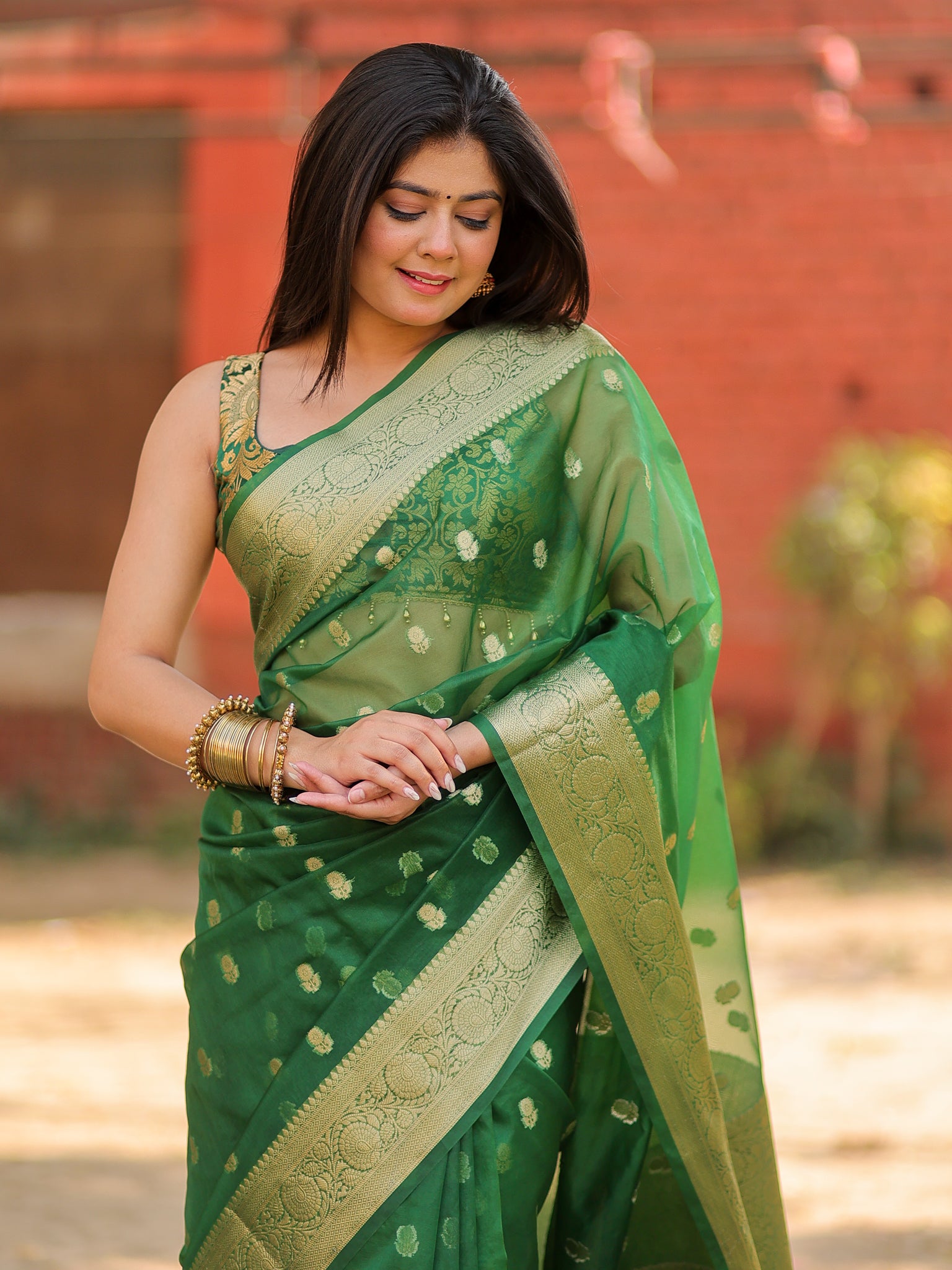 Banarasi Cotton Silk Saree With Zari Weaving & Border- Green