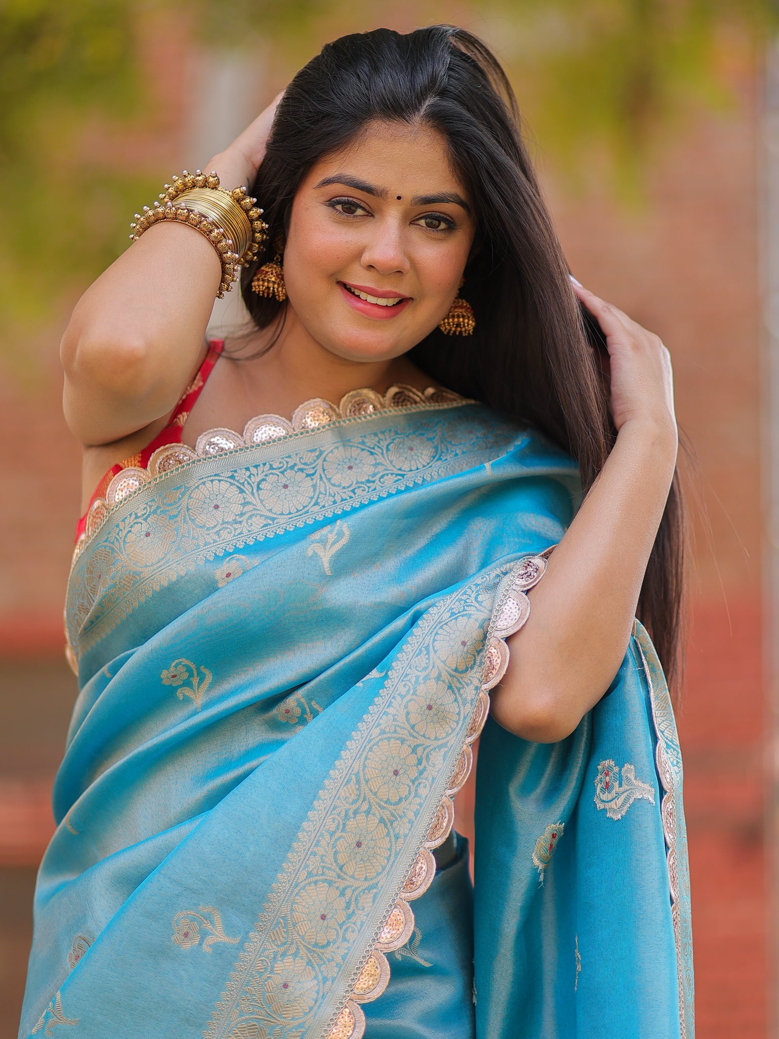 Banarasi Tissue Saree With Zari Weaving & Lace Border- Blue