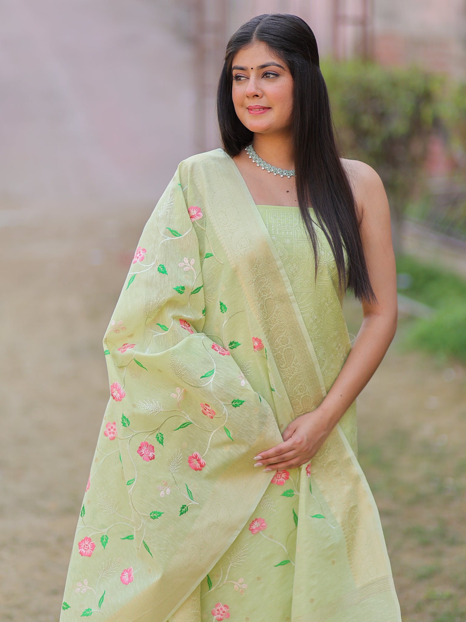 Banarasi Embroidered Salwar Kameez With Dupatta- Green