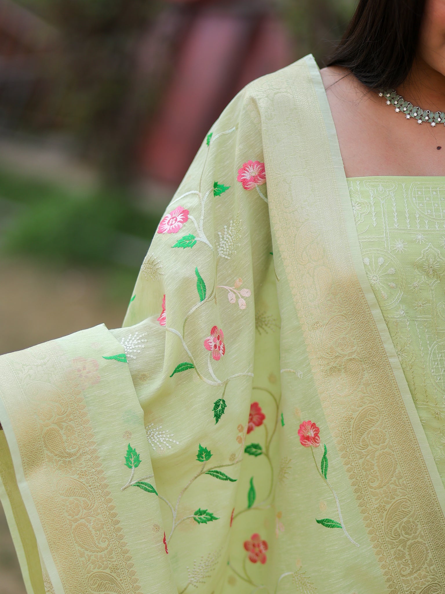 Banarasi Embroidered Salwar Kameez With Dupatta- Green