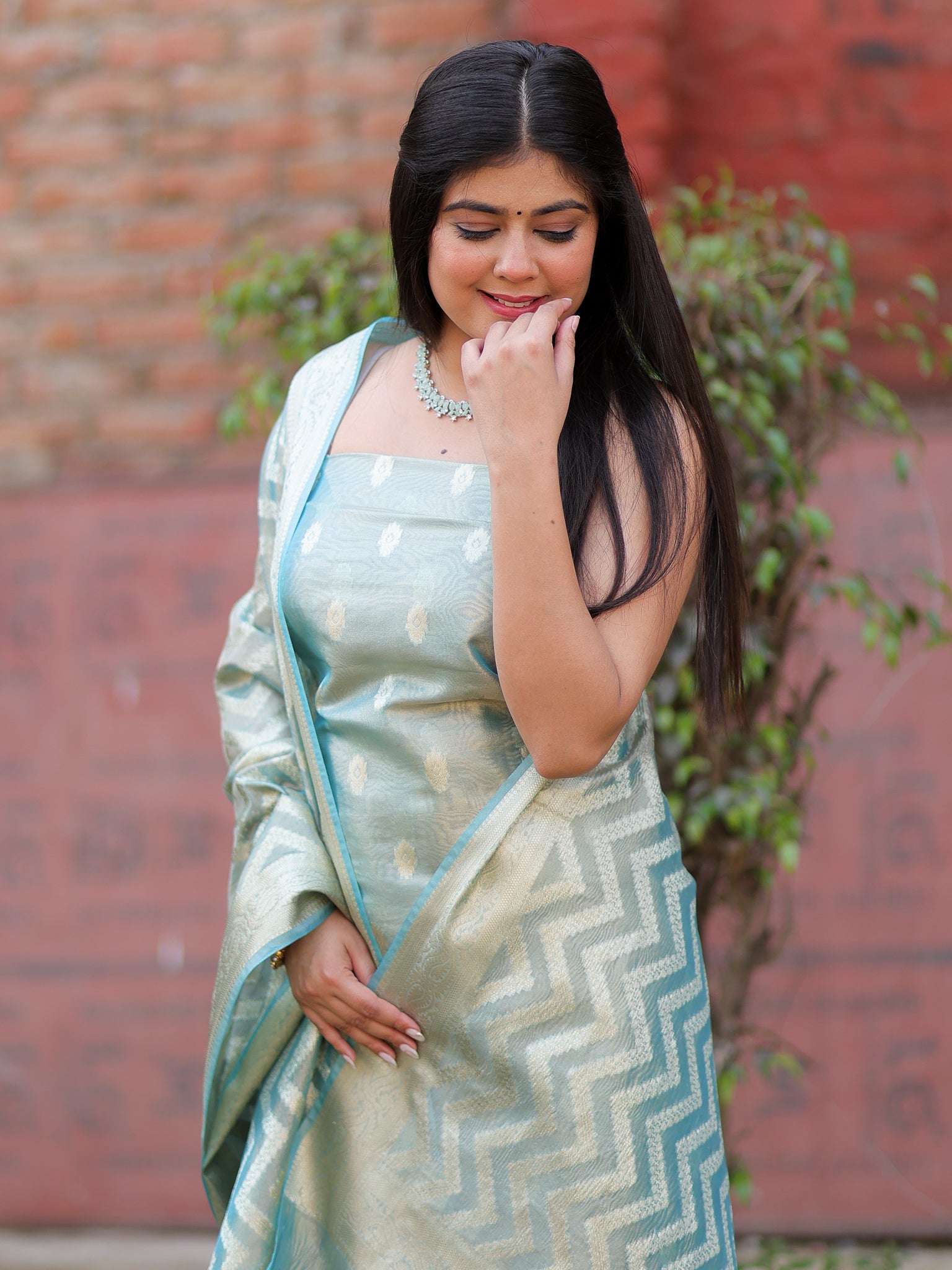 Banarasi Tissue Salwar Kameez with Dupatta- Blue