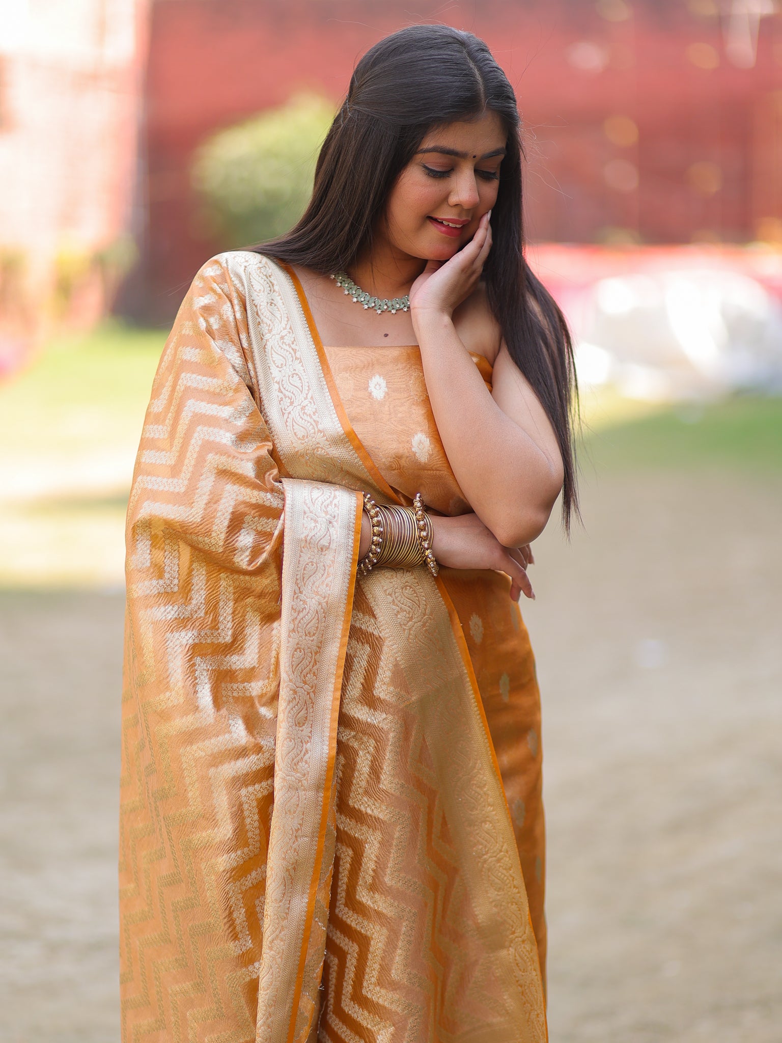 Banarasi Tissue Salwar Kameez with Dupatta- Mustard