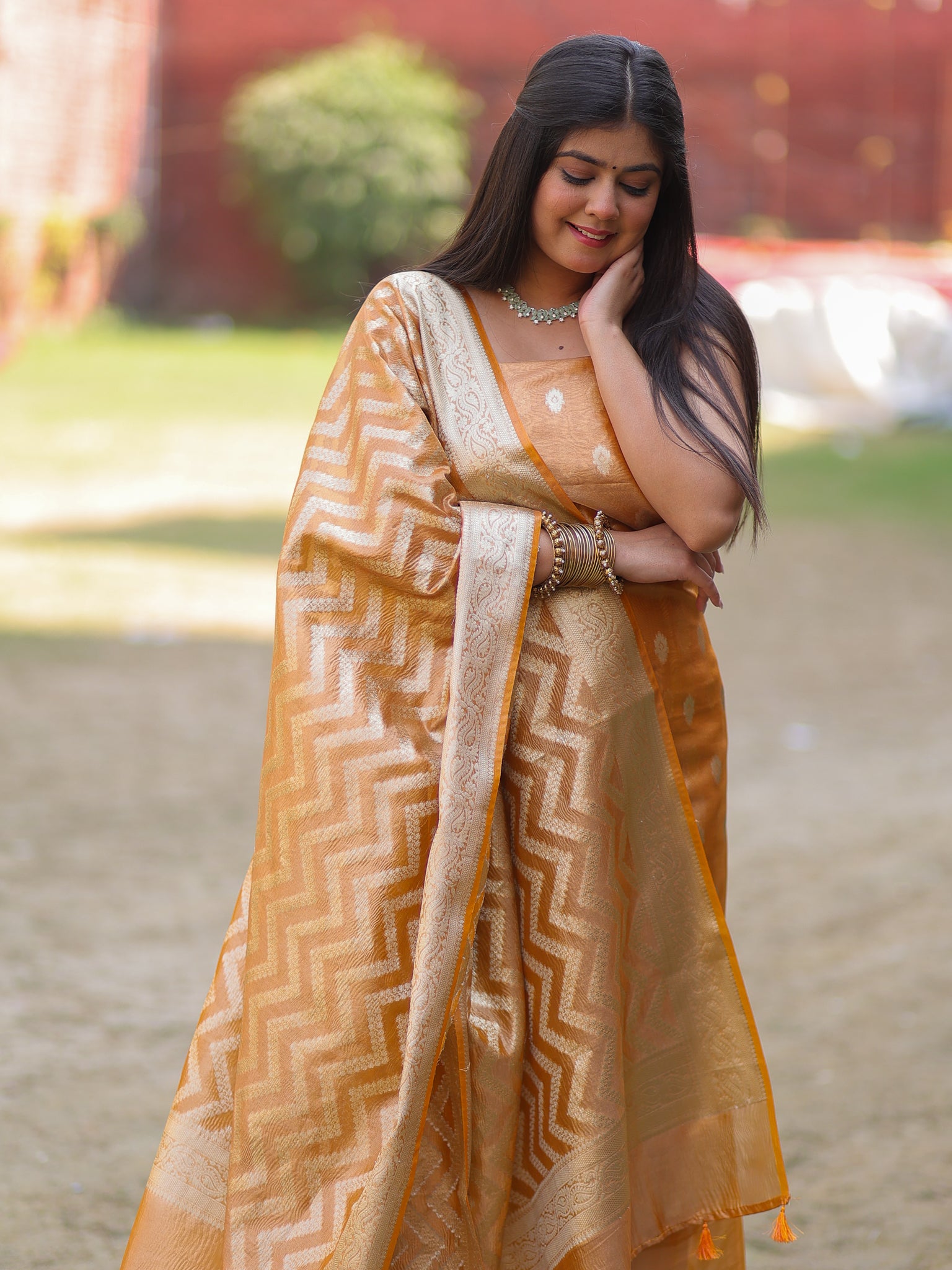 Banarasi Tissue Salwar Kameez with Dupatta- Mustard