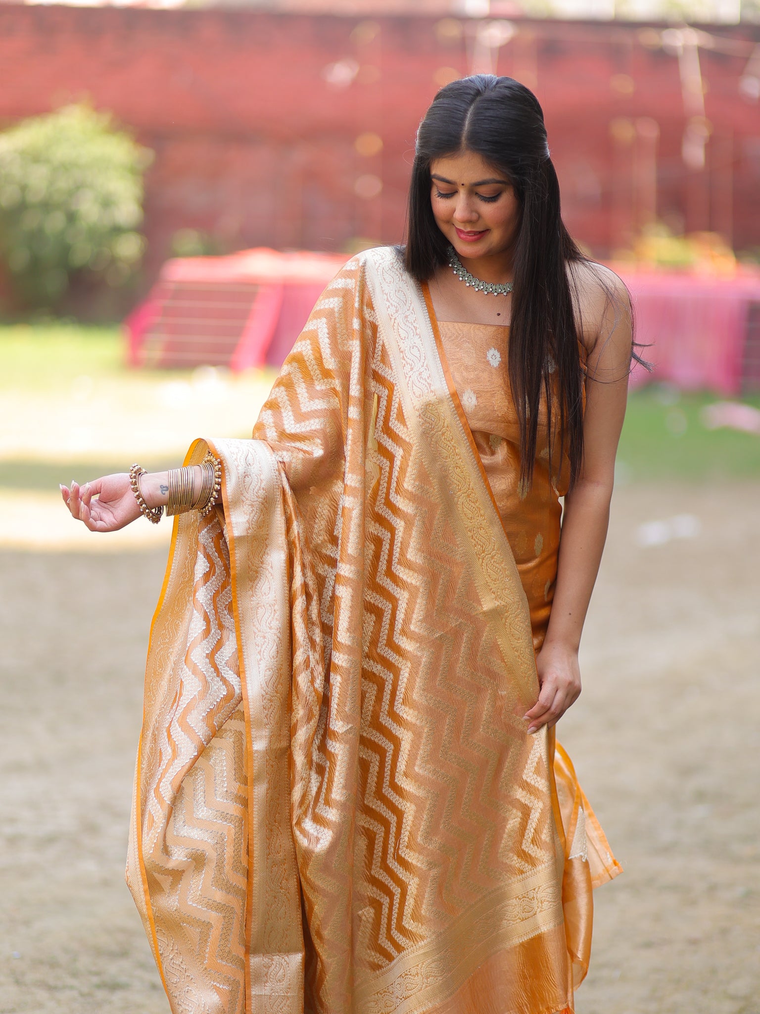 Banarasi Tissue Salwar Kameez with Dupatta- Mustard